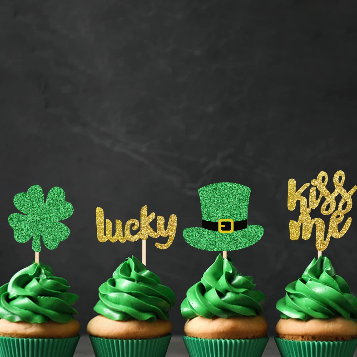 St. Patrick's Day Cupcake Toppers - Glitter Shamrock & Leaf Decorations for St. Patrick's Day Cupcakes | Perfect for St. Patrick's Day Party Decor, Birthday Celebrations & Holiday Baking