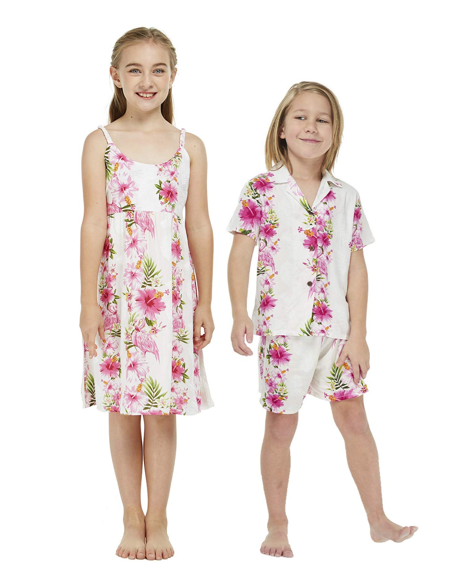 Hawaiian Luau Outfits for Siblings - Matching Boy & Girl Tropical Shirts & Dresses in Vibrant Patterns | Perfect for Family Vacations, Beach Parties & Summer Photoshoots