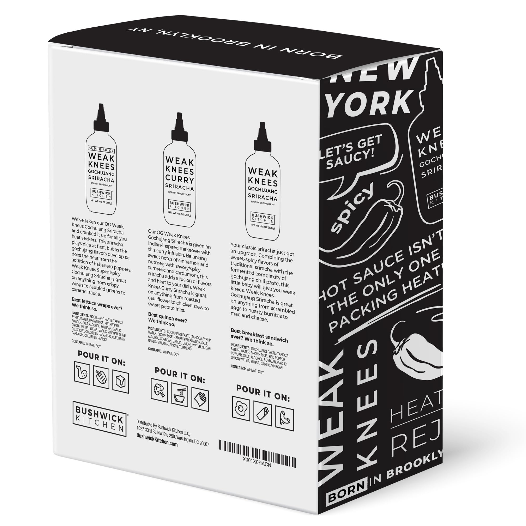 Bushwick Kitchen Sriracha Gift Set - 3 Hot Sauces & Recipes for Cooking