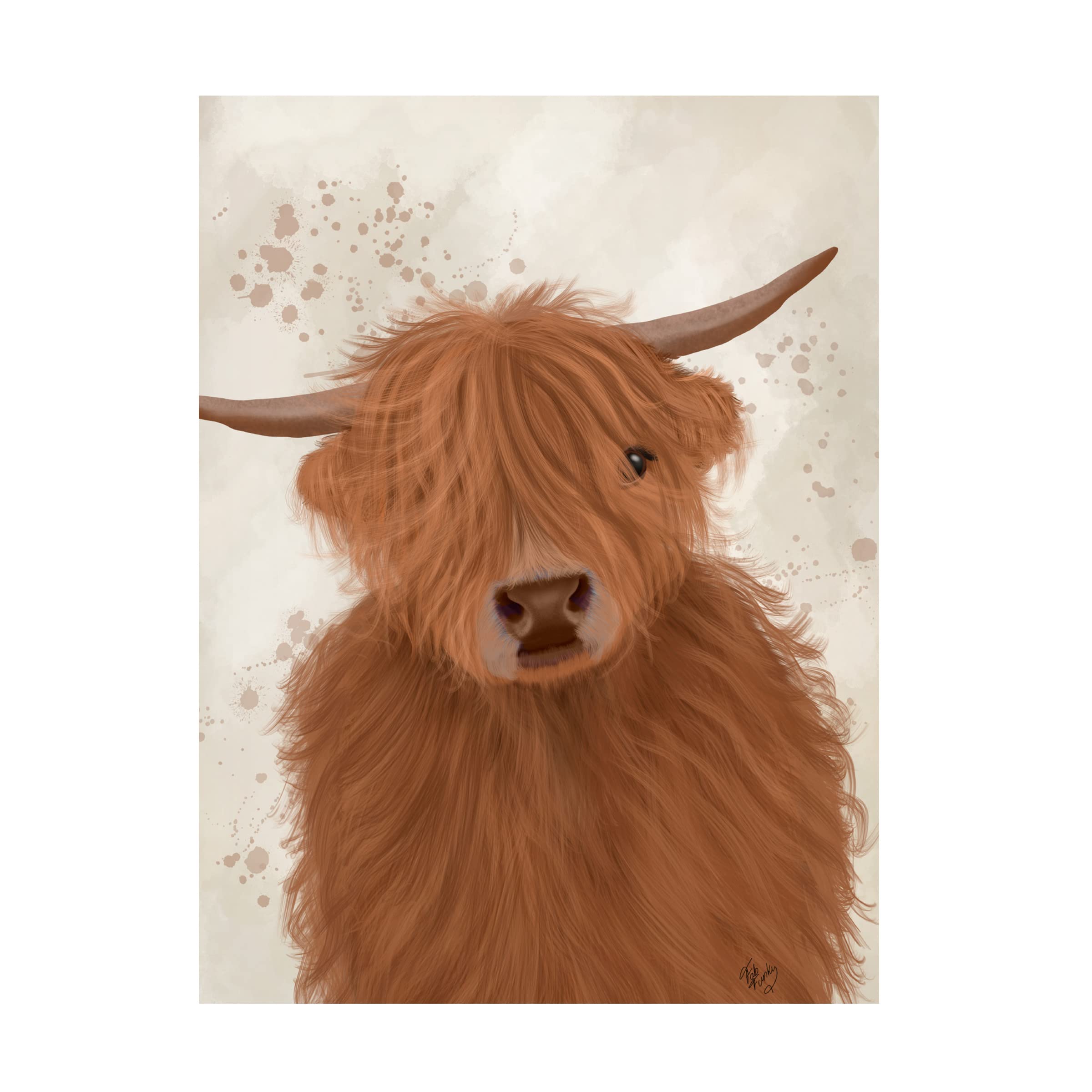 Fab Funky Highland Cow 10 Portrait Canvas Wall Art - Premium Trademark Fine Art Print for Home & Office Decor - Perfect for Living Room, Bedroom, or Gift