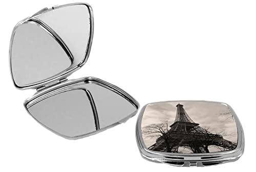 Sam Sandor Square Compact Mirror with Vintage Eiffel Tower Design - Portable Personal Mirror for Makeup, Travel, and Handbag Essentials