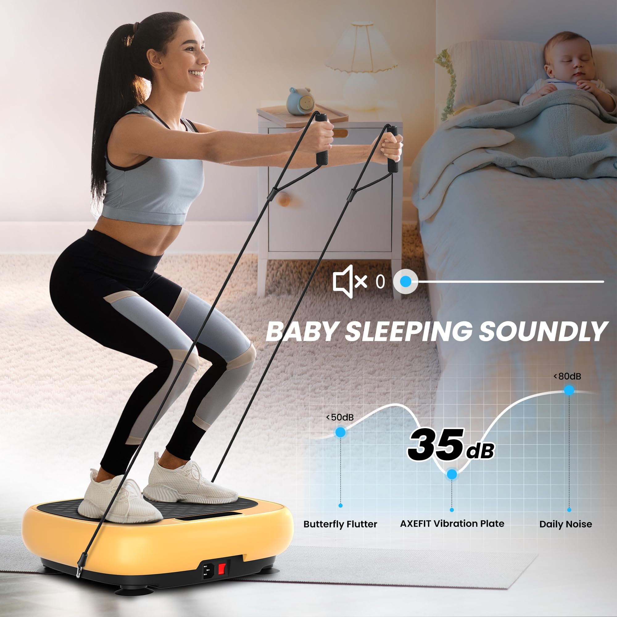 POWET Vibration Plate Exercise Machine - Whole Body Workout Platform with 99 Speed Levels & 5 Modes for Weight Loss, Toning & Lymphatic Drainage - Home Gym Equipment for Fitness & Wellness (Yellow)