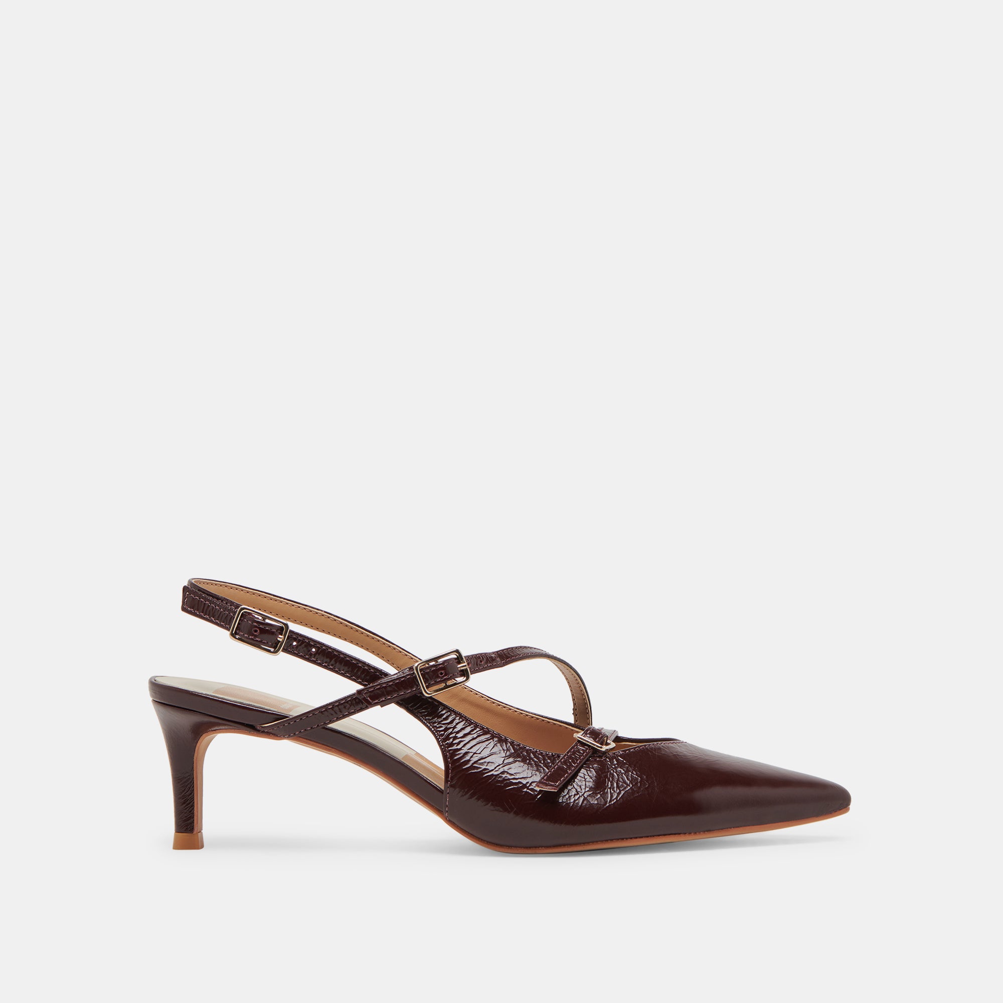 PAMLA Women's Mid Heel Pumps - Cranberry Crinkle Patent Leather Dress Shoes for Work, Party & Special Occasions