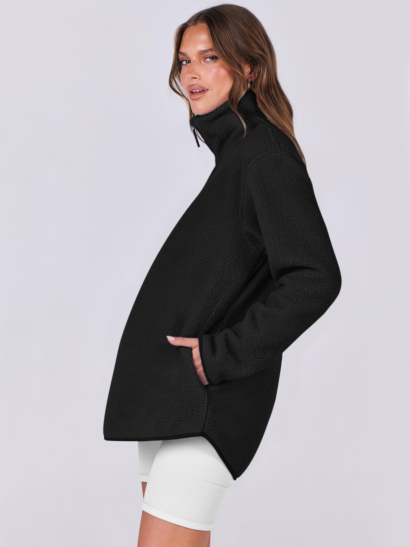 ANRABESS Women's Oversized Sherpa Fleece Half-Zip Sweatshirt with Fuzzy Collar | Cozy Quarter Zip Pullover for Fall & Winter 2025 | Casual Outerwear for Cold Weather, Lounging & Outdoor Activities