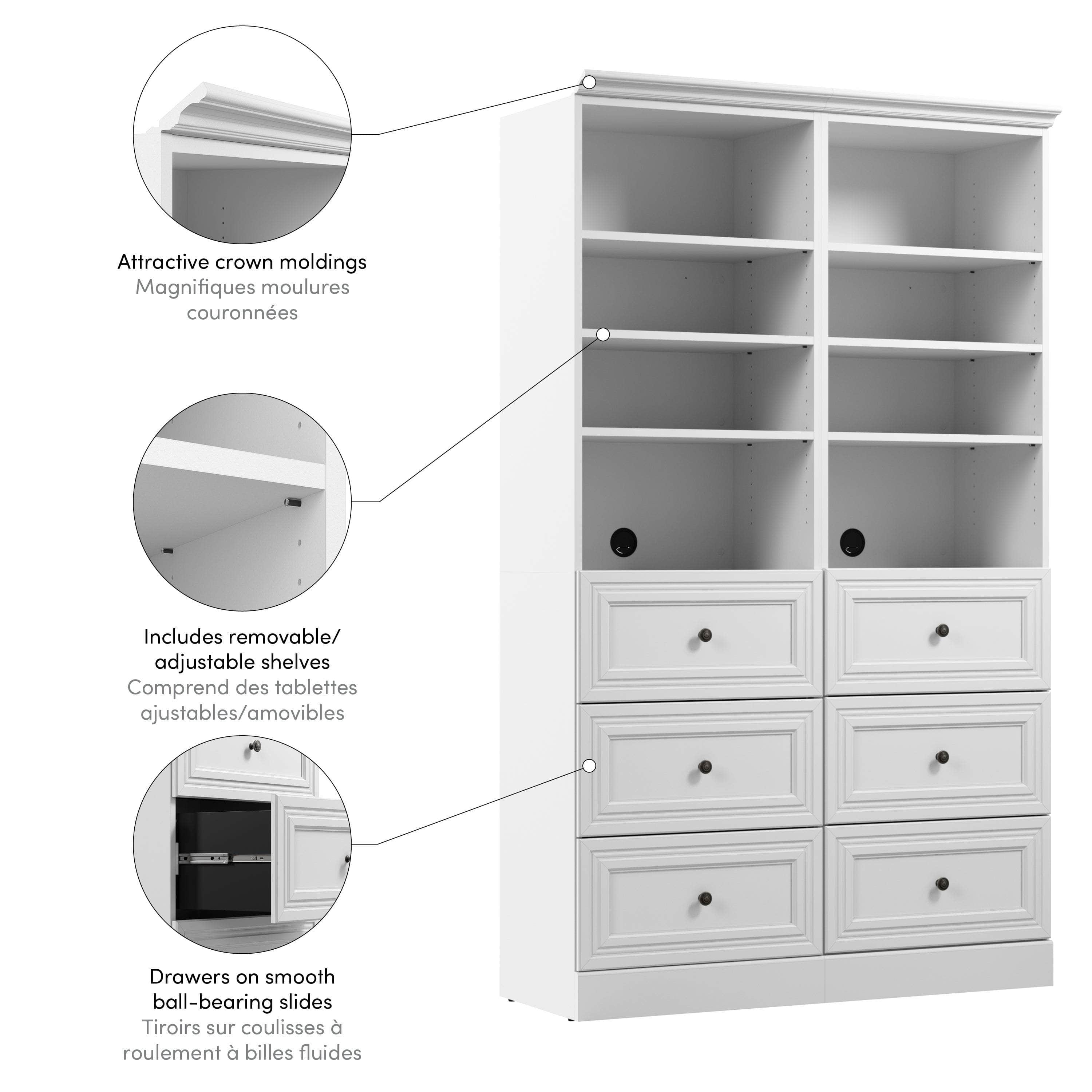 50W Adjustable Closet Organizer with Drawers - Space Saving Storage Solution for Bedroom, Closet & Office (2 Color Options)
