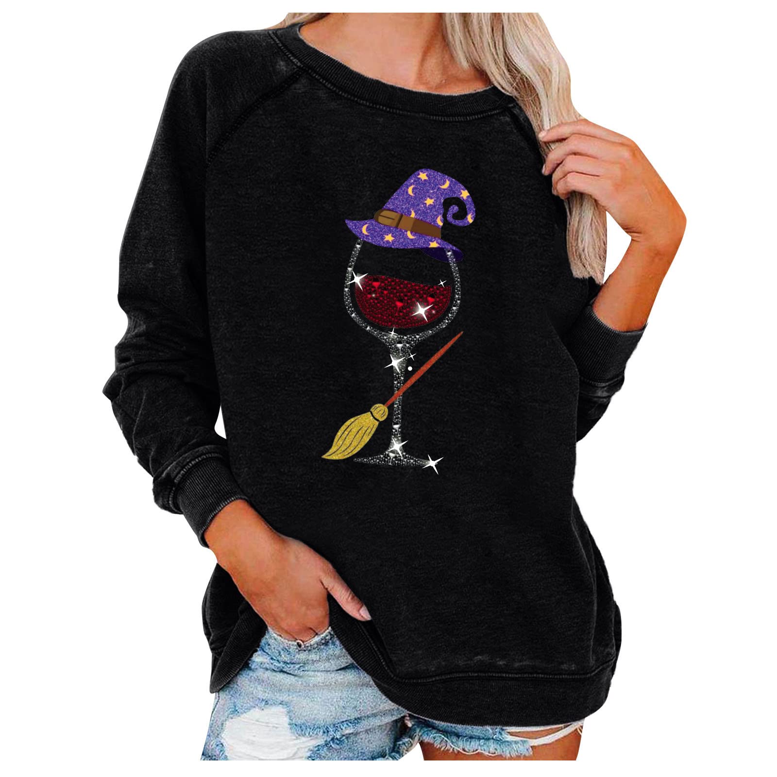 Women's Halloween Graphic Tees - Fall Winter Long Sleeve Casual Tops | Loose Pullover Sweatshirt Blouse for Party, Cosplay & Everyday Wear