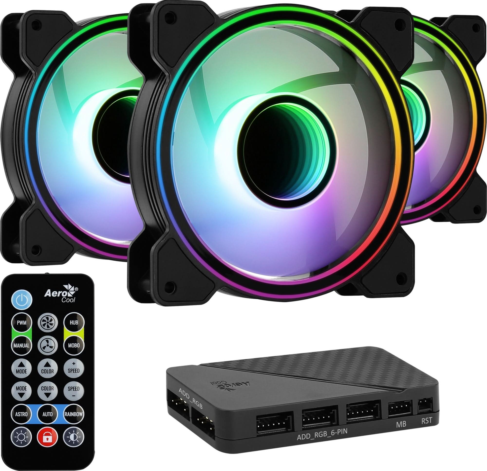 Aerocool MIRAGE12PRO RGB PC Cooling Fan Kit - 3x 120mm ARGB Fans with 6-Pin Hub | Ultra Quiet Black Case Fans for Gaming PC Build & Custom Cooling Setup | Perfect for PC Enthusiasts and RGB Lighting Systems