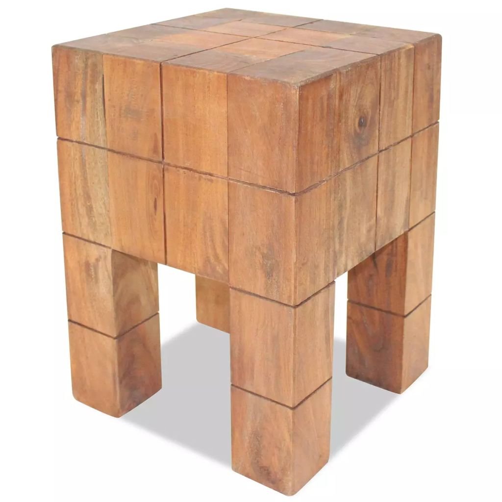 Galapara End Table Chair - Solid Reclaimed Wood Cube Stool 11