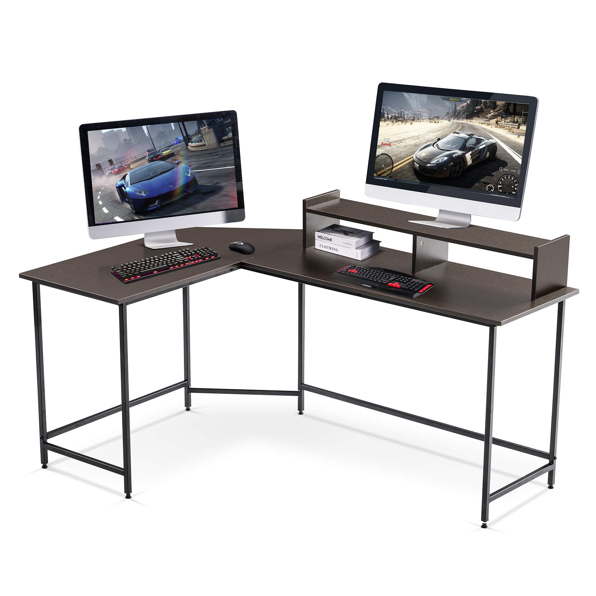 ivinta L-Shaped Gaming Desk - Modern Reversible Computer Desk with Monitor Stand for Small Spaces | Home Office Corner Workstation | Perfect for Bedroom, Living Room & Gaming Setup (Model 6404)