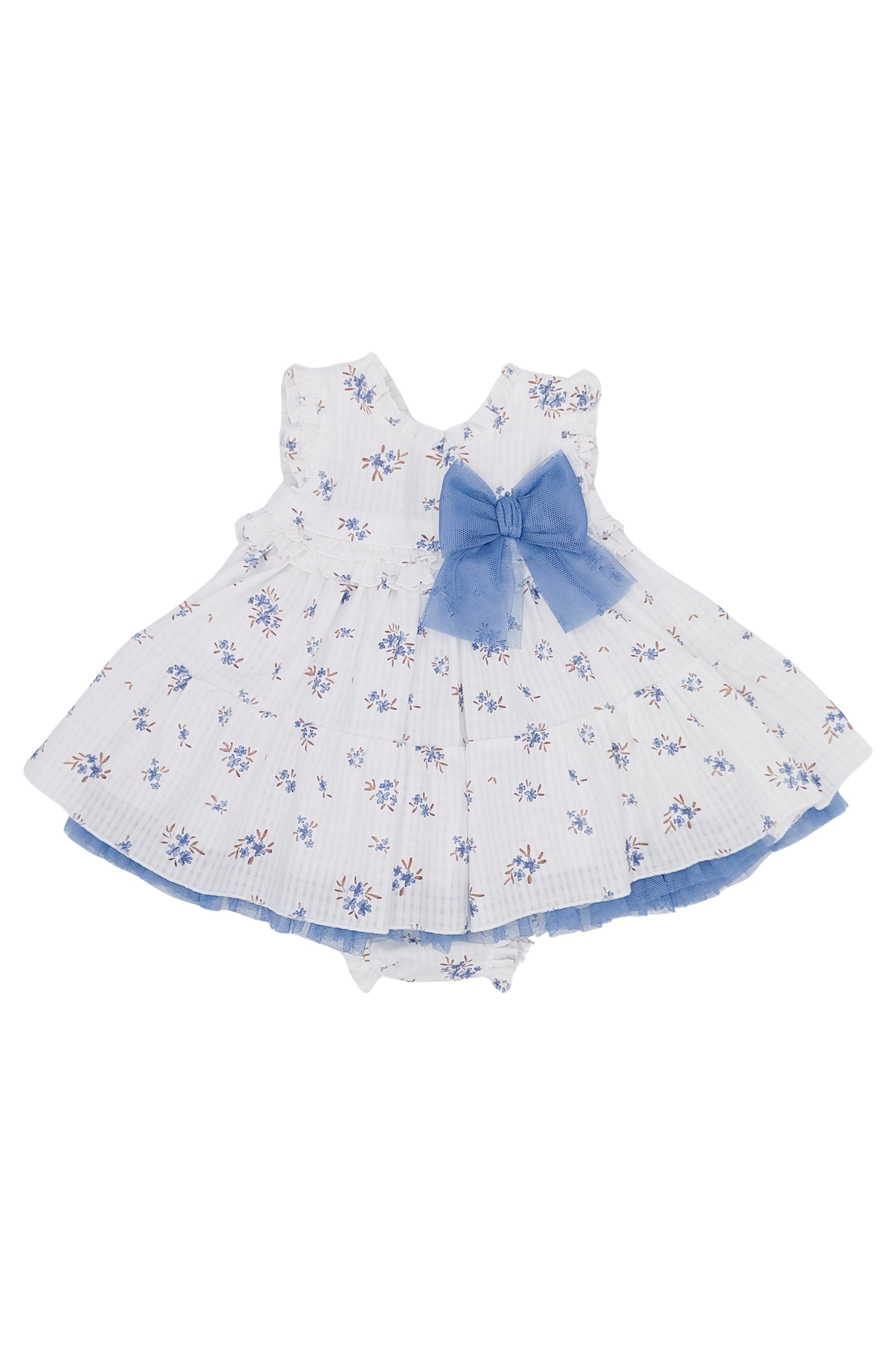 Sophie Sky Blue Floral Dress & Bloomers Set - Vintage Inspired Baby Girl Outfit for Photoshoot, Birthday Party & Special Occasions