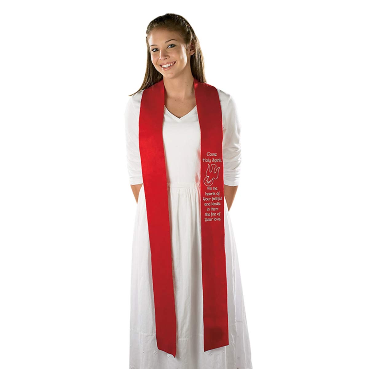HOLY Spirit RED Confirmation Stole - Religious Ceremony Scarf for First Communion, Confirmation & Church Events - Elegant Embroidered Catholic Accessory