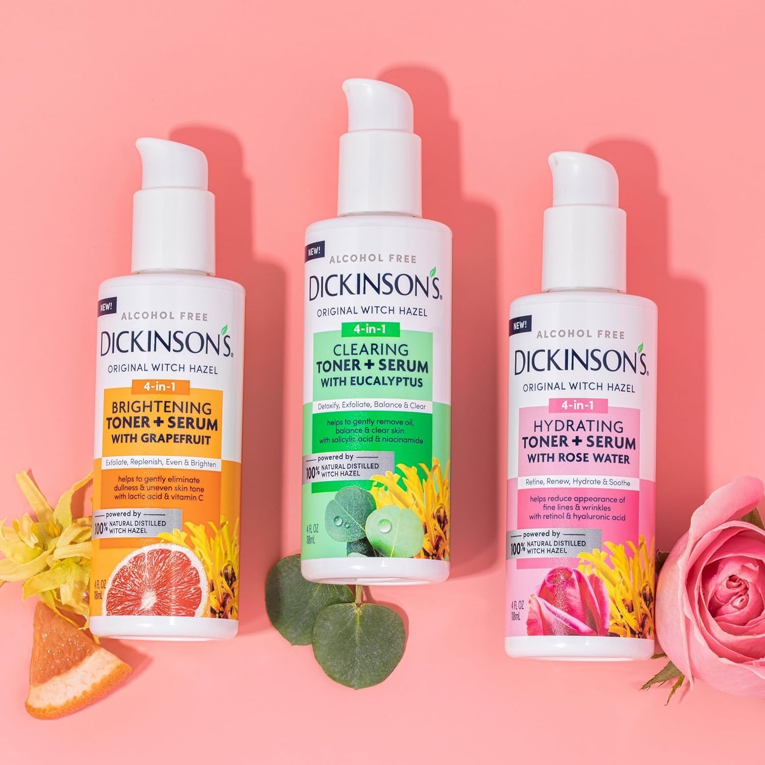 Dickinson's Witch Hazel Hydrating Toner + Serum with Rose Water - Alcohol-Free Facial Toner for Acne, Pores & Oily Skin - Perfect for Daily Skincare & Post-Shave Soothing