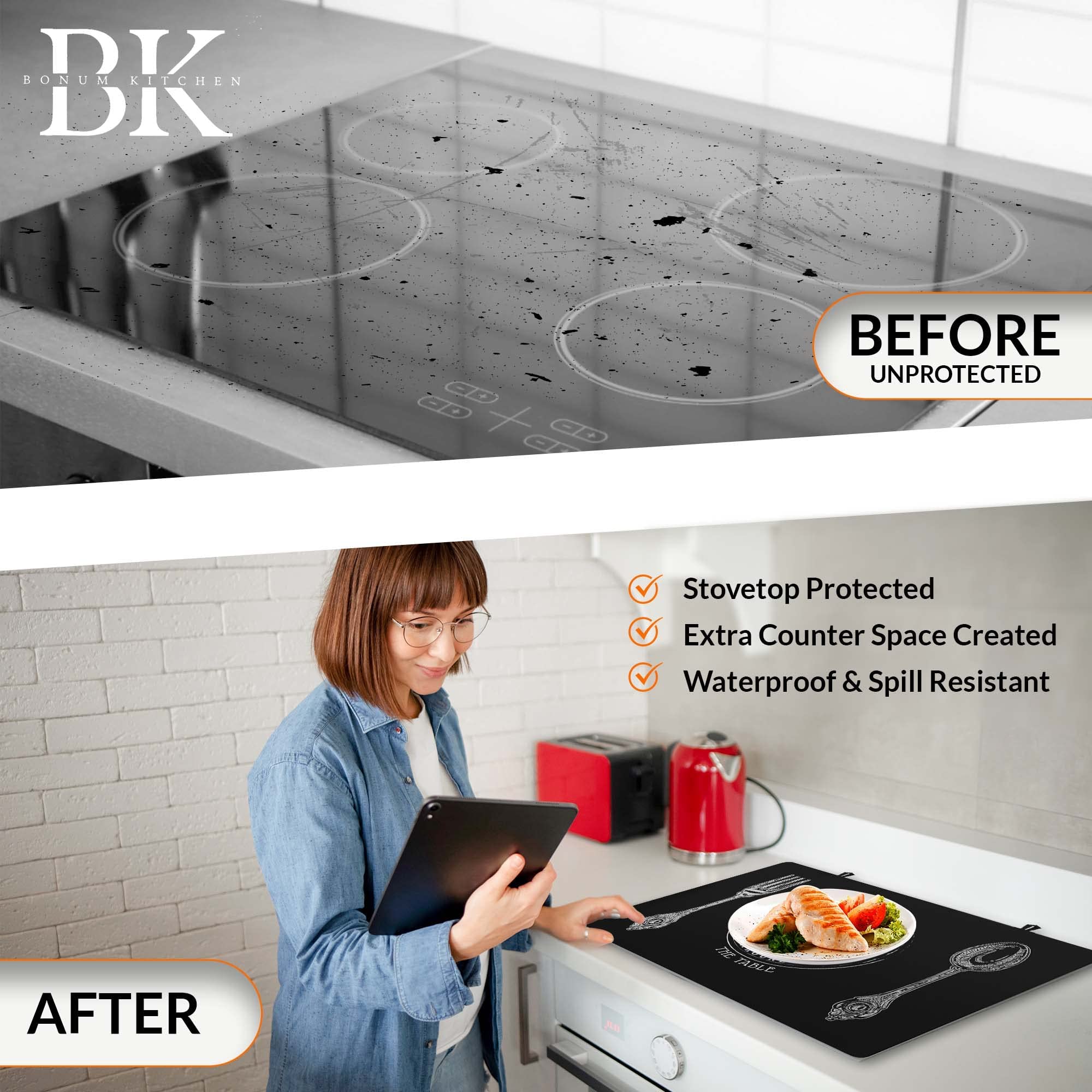 Premium Electric Stove Top Covers with Gap Protection & Oven Handle Covers - Heat-Resistant Glass Cooktop Protector for Ceramic Stoves - Full Stovetop Cover for Kitchen Safety - Perfect for Cooking, Meal Prep & Home Protection