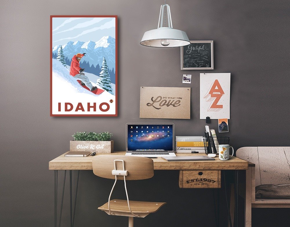Lantern Press Snowboarder Scene Idaho - 16x24 Wrapped Canvas Wall Art for Home & Office Decor | Winter Sports Enthusiast Gift, Mountain Cabin Decor, Ski Lodge Artwork