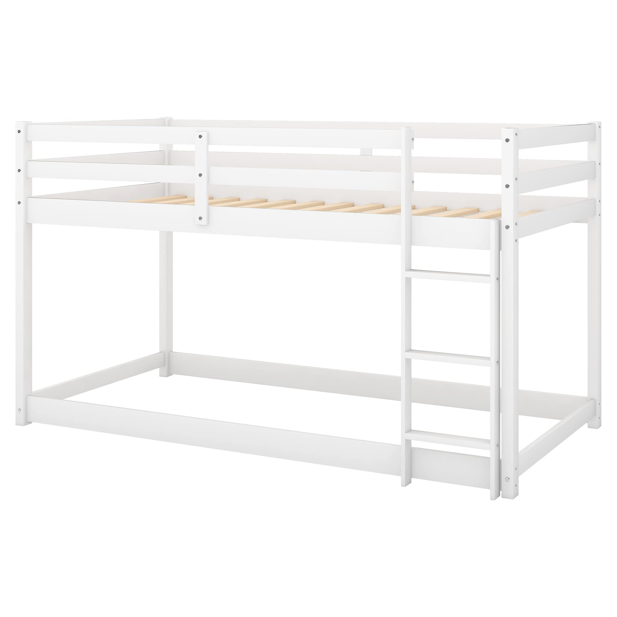 Twin Over Twin Bunk Bed with Ladder & Safety Guardrails - Solid Pinewood Bed Frame for Kids - Space Saving Low Floor Bunk Bed for Boys & Girls Bedroom - No Box Spring Needed - Perfect for Small Rooms & Shared Kids Spaces (White)