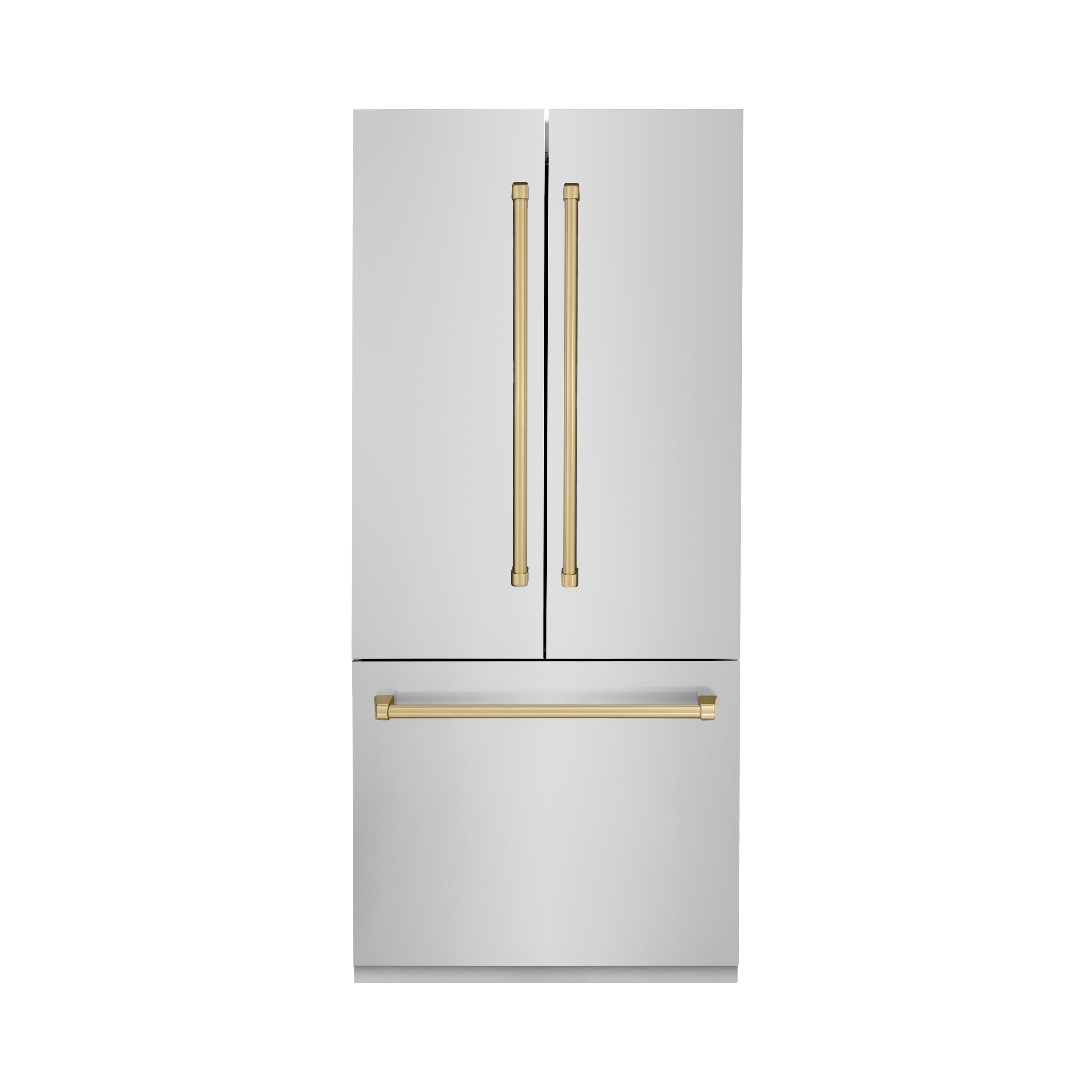 ZLINE Autograph Edition 36 Inch French Door Built-In Refrigerator with Bottom Freezer - 19.6 cu.ft Capacity, Stainless Steel with Champagne Bronze Accents, Water Dispenser & Ice Maker - Perfect for Modern Kitchens & Open-Concept Homes (Model RBIVZ 304 36 CB)