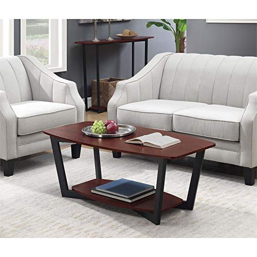 Pemberly Row Cherry Wood Coffee Table with Gray Metal Frame - Modern Living Room Centerpiece for Home Decor & Entertainment