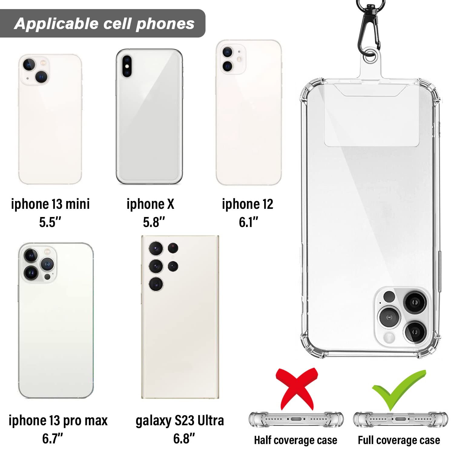 Premium Cell Phone Lanyard with Silicone Holder - Adjustable Neck Strap for iPhone & Smartphones - Secure Hands-Free Convenience for Work, Travel & Outdoor Activities (Black)