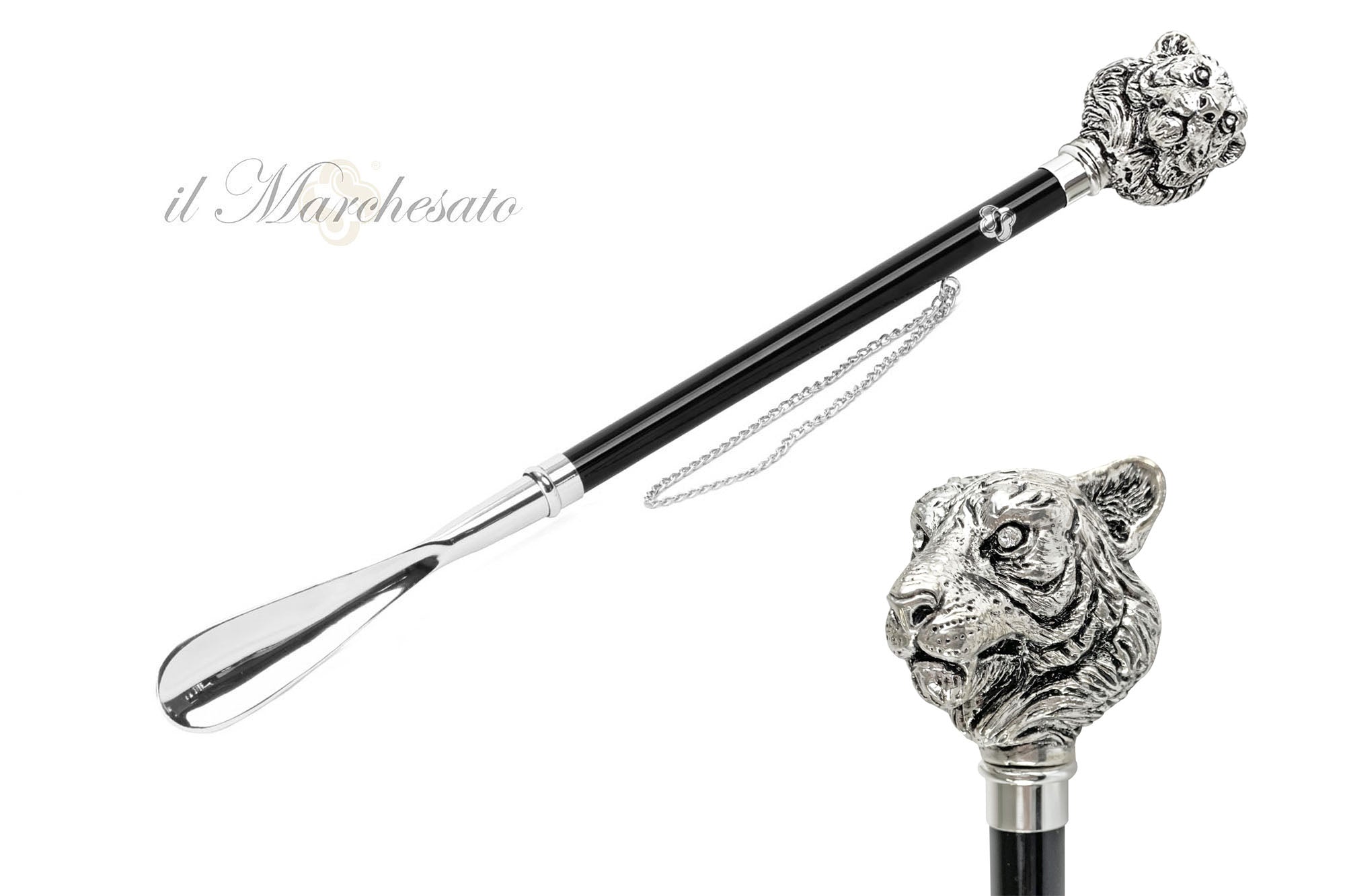 Silver-Plated Tiger Shoehorn - Elegant Long Handle Shoe Horn for Men & Women - Perfect for Dress Shoes, Boots & Sneakers - Ideal Gift for Shoe Lovers