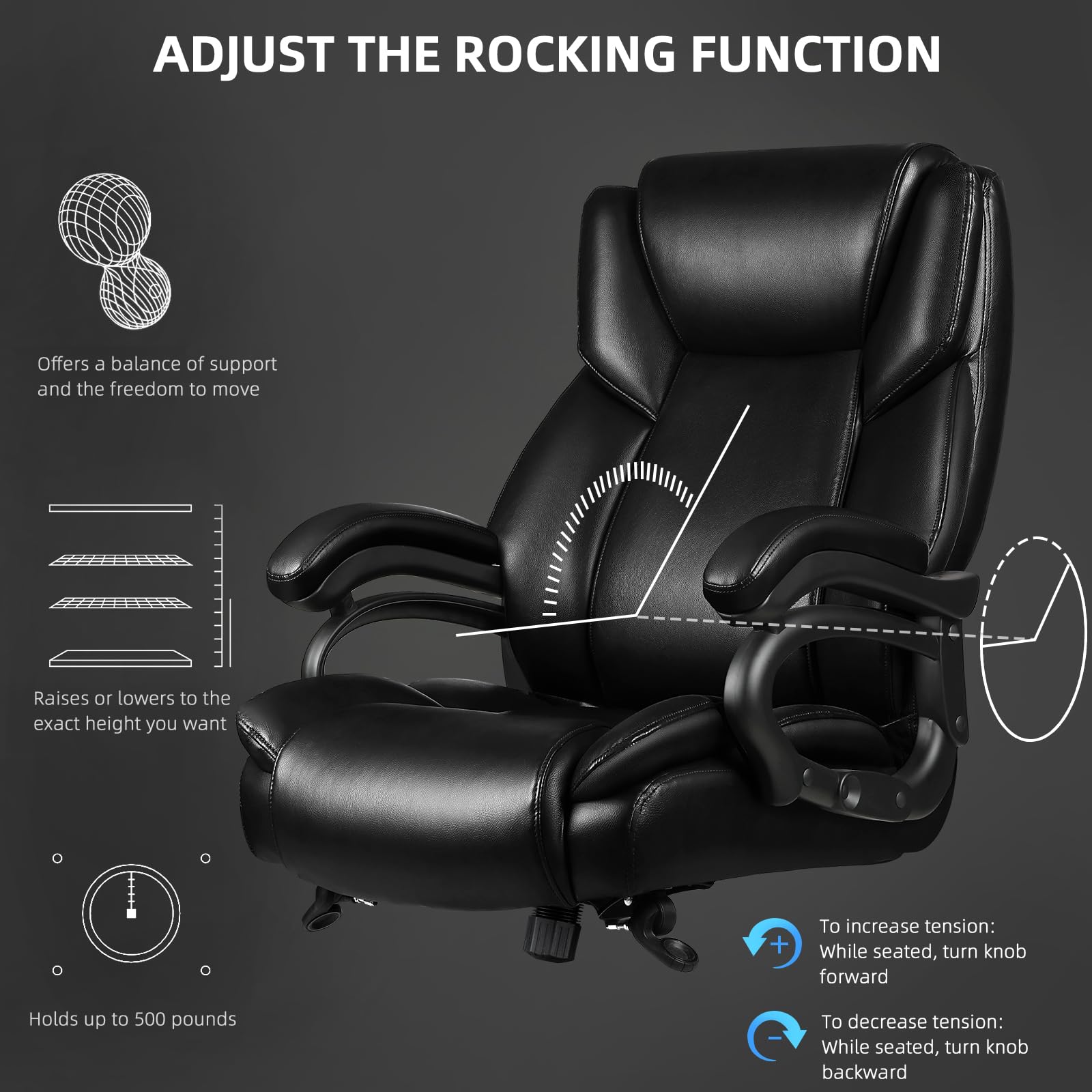 VITESSE 500lbs Heavy Duty Ergonomic Office Chair - Big & Tall Executive Chair with Lumbar Support for Back Pain Relief - High Back Desk Chair with Quiet Rubber Wheels for Home & Office Workspaces
