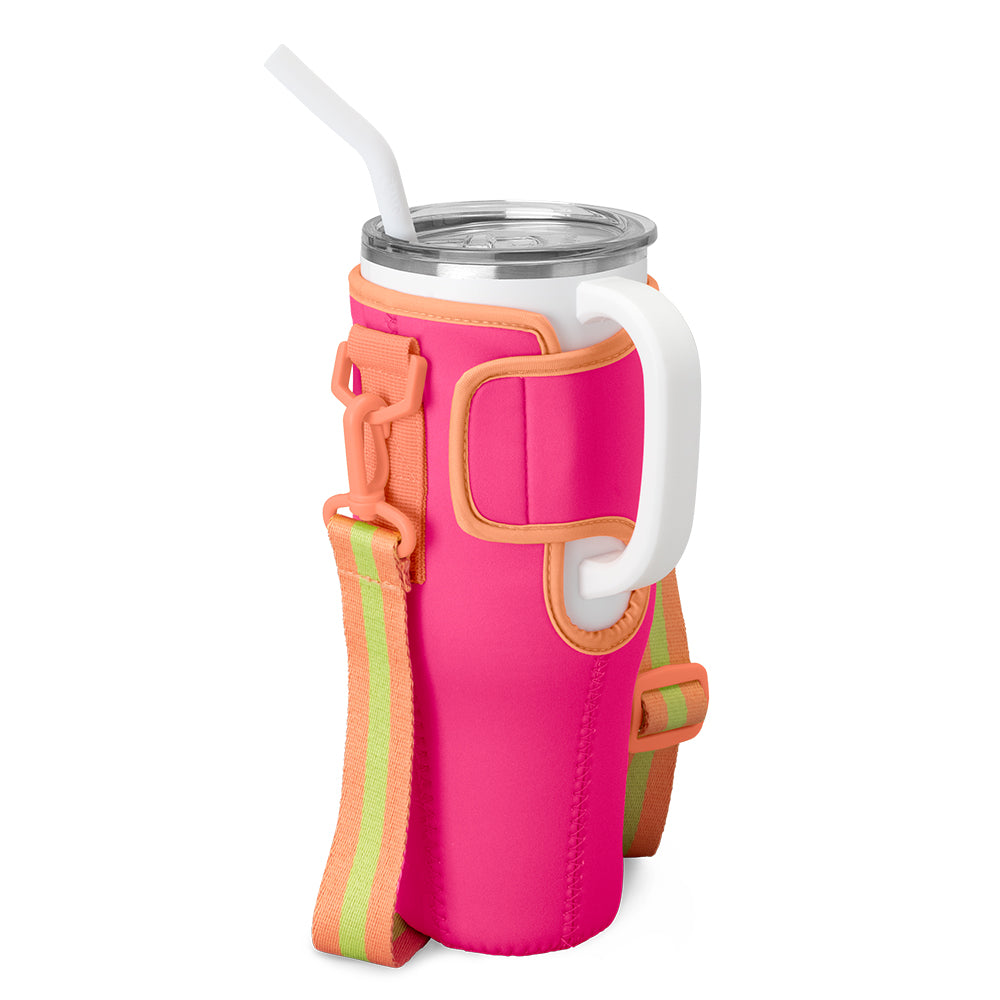 Tutti Frutti Mega Mug Sling 40oz - Large Insulated Tumbler with Handle & Straw - Perfect for Coffee, Tea & Cold Drinks at Home, Office or Travel