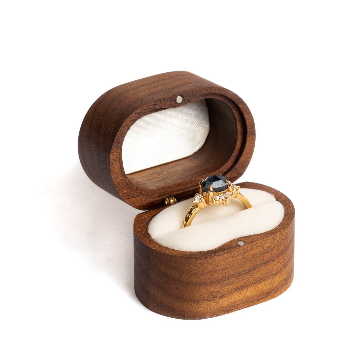 Premium Walnut Wood Ring Box - Elegant Jewelry Storage for Engagement, Wedding & Proposal - Perfect Gift for Brides & Couples