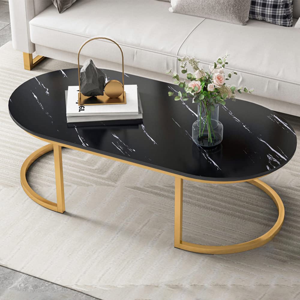 Modern Oval Faux Marble Coffee Table with Gold Metal Frame - 18
