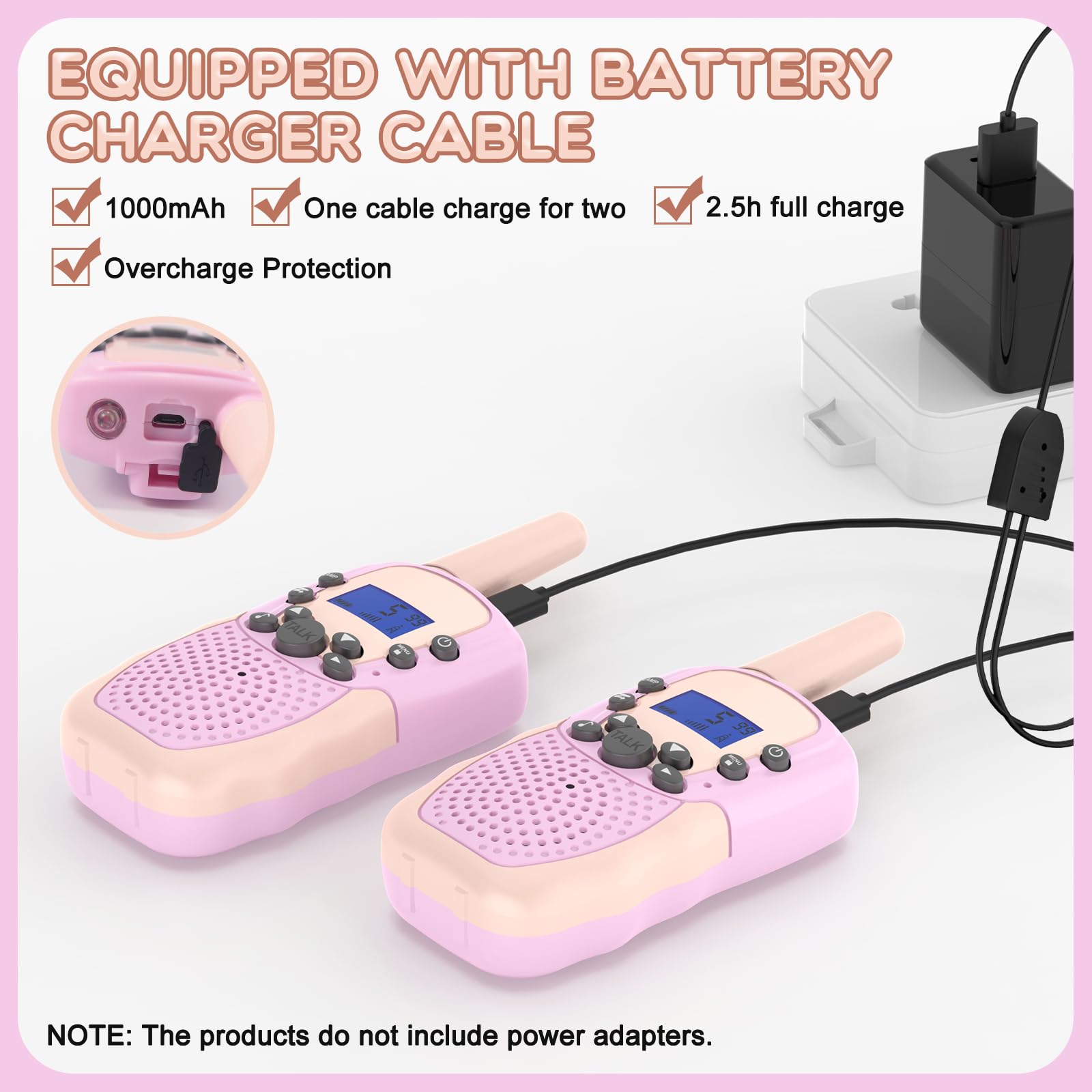 Selieve 2 Pack Rechargeable Kids Walkie Talkies for Girls Ages 3-12 - 22 Channels, LED Flashlight & VOX Function - Perfect Birthday Gifts for 4-10 Year Old Girls - Great for Outdoor Adventures, Camping, and Backyard Play