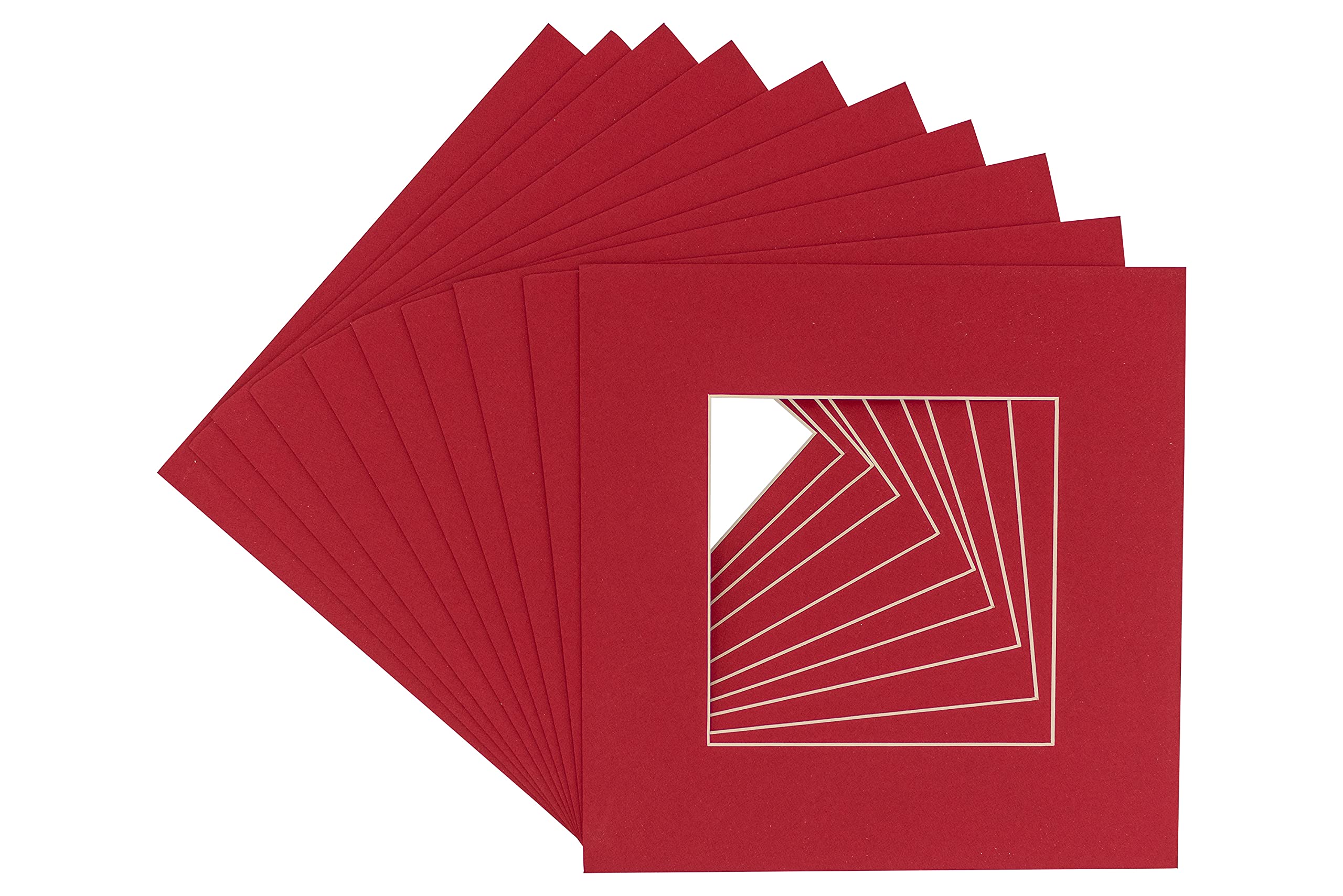 16x16 Inch Precut Deep Red Acid-Free Picture Matboard - Bevel Cut Display Mat for 12x12 Photos & Art - Pack of 25 with Backing Boards & Clear Bags - Perfect for Framing, Scrapbooking, and Home Decor