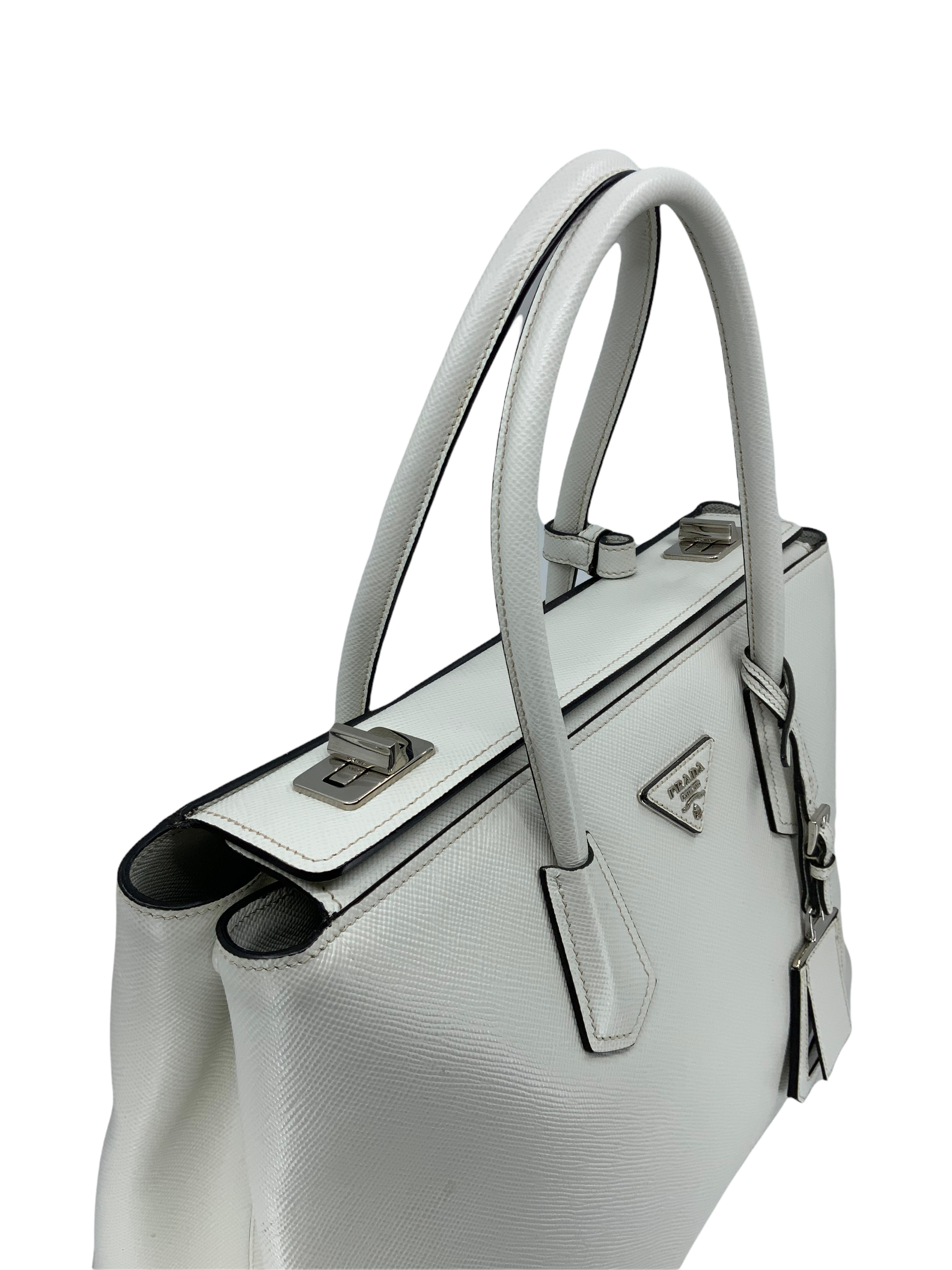 Prada Saffiano Leather Large Twin Tote Bag for Women - Luxury Designer Handbag for Work, Travel & Everyday Use