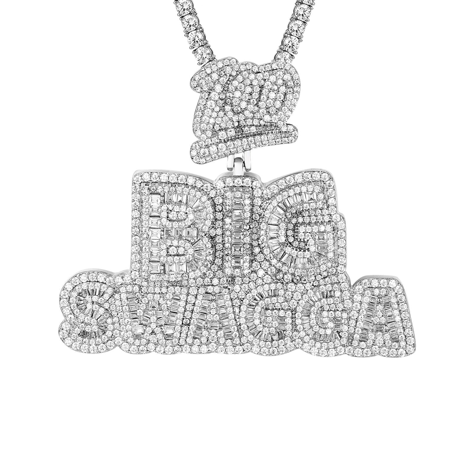 Men's Sterling Silver Double Layer Hip Hop Pendant Necklace - Icy Big Swag Chain for Rappers & Urban Fashion | Perfect for Gifts, Concerts & Streetwear Style
