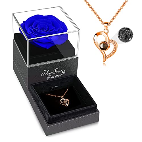 Rose Gold Necklace-Blue Rose