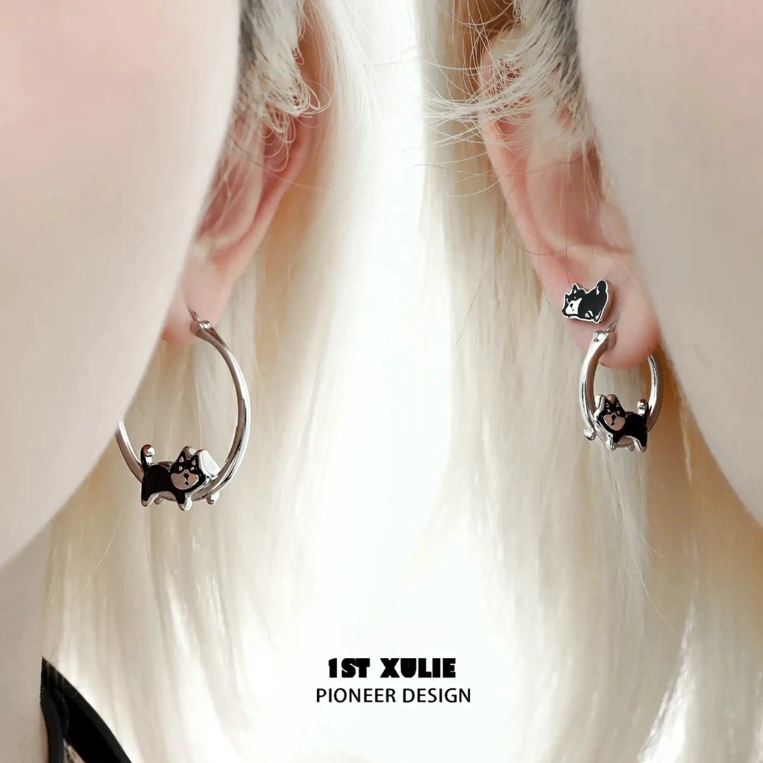 18K Gold Plated Graffiti Puppy Lazy Husky Stud Earrings for Women - Trendy Cartoon Dog Jewelry Gift for Casual Wear & Party Outfits
