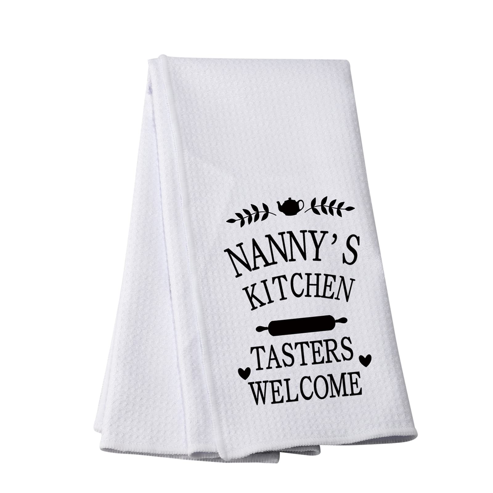 Funny Kitchen Dish Towels with Sayings - Tasters Welcome Nanny - Absorbent Cotton Dishcloths for Cooking, Cleaning & Decor - Perfect for Home, Gifts & Holiday Kitchen Decor