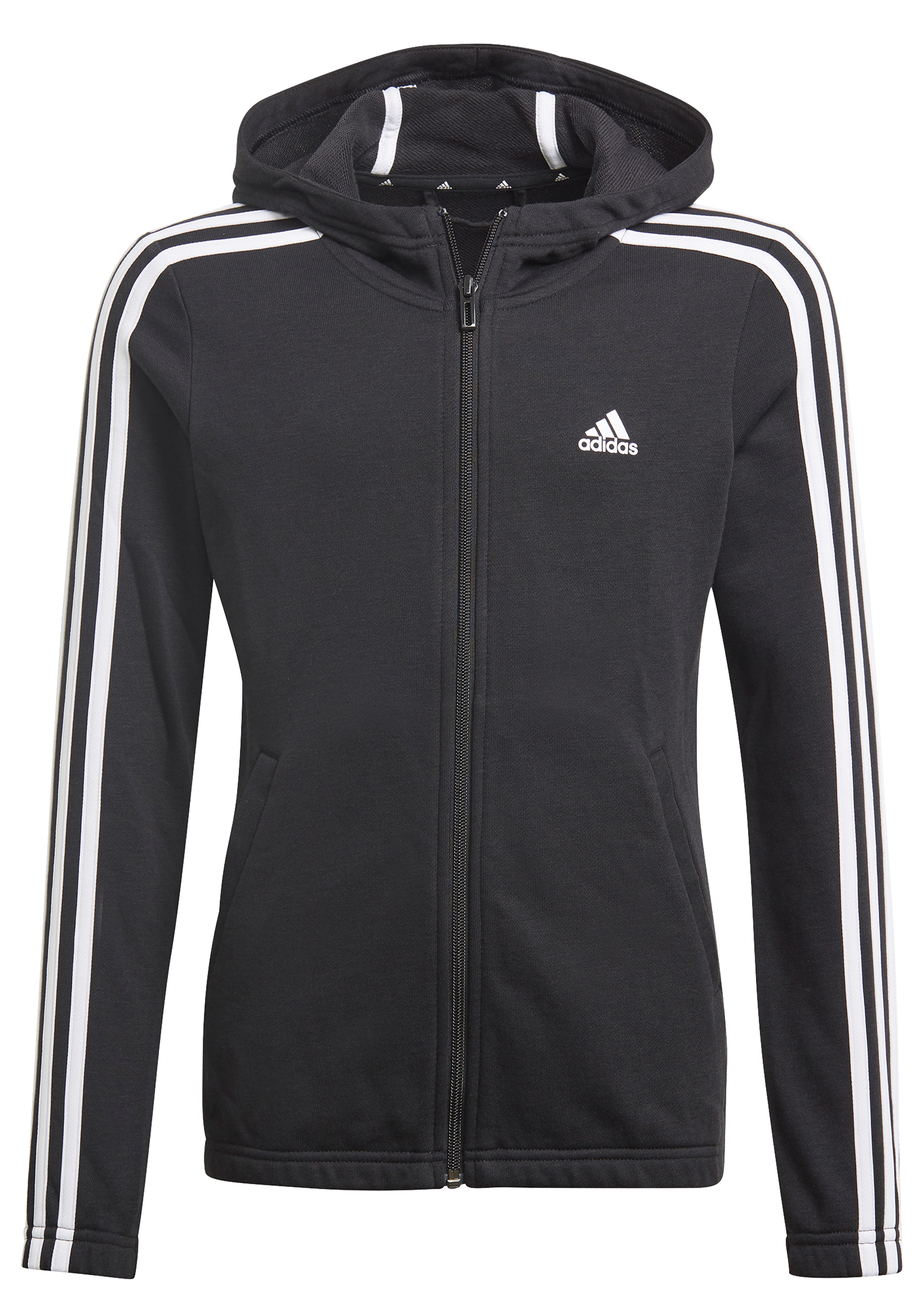 Adidas Girls Essentials 3 Stripe Full Zip Hoodie | Athletic Fleece Jacket for Teens & Kids | Perfect for School, Sports & Casual Wear