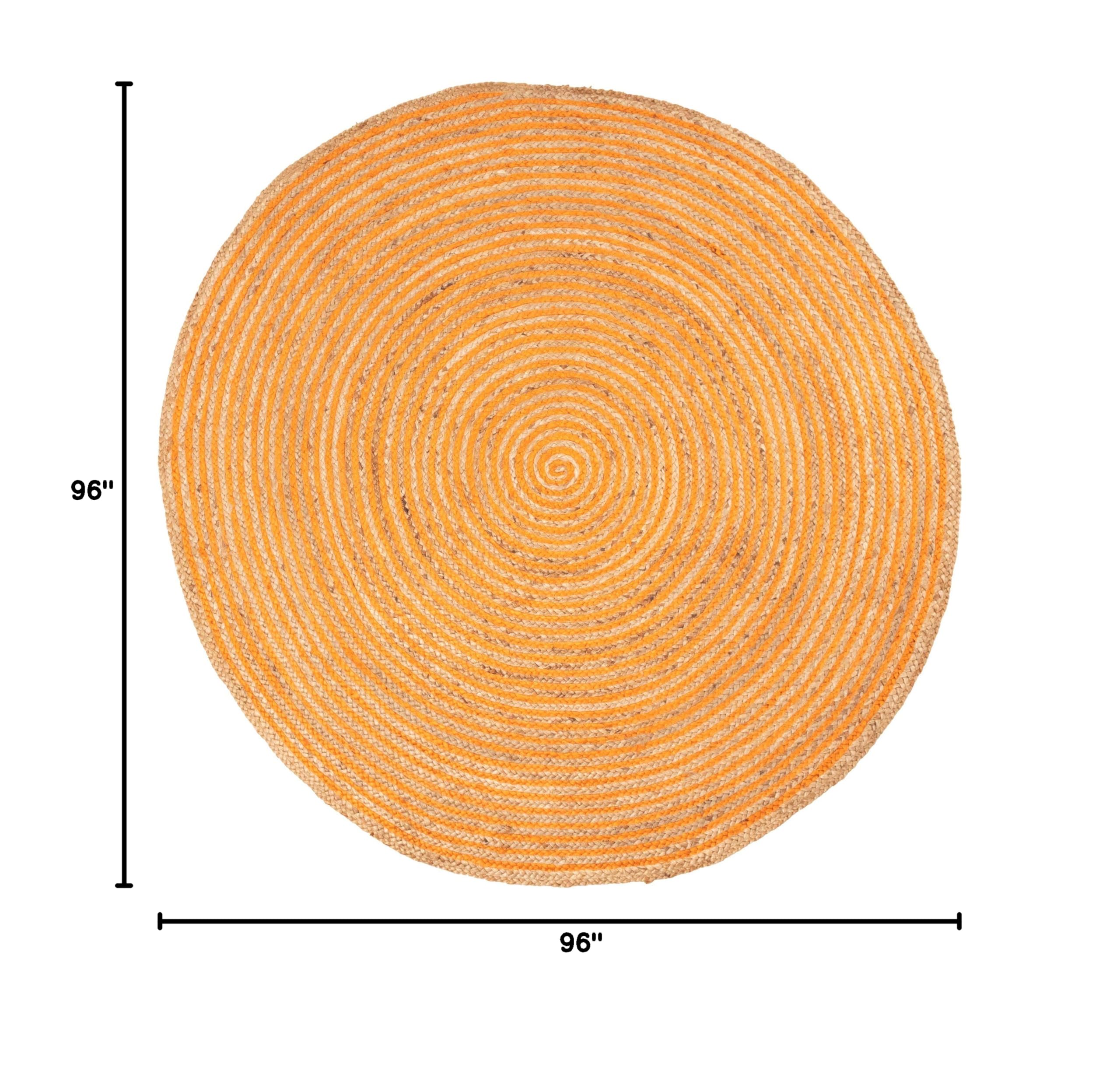 Premium Handwoven Braided Jute Area Rug - Natural Orange 8' Round Indoor Floor Mat for Living Room, Dining Room, Bedroom & Office - Eco-Friendly Farmhouse Decor Perfect for Cozy Home, Boho Style Spaces & High-Traffic Areas
