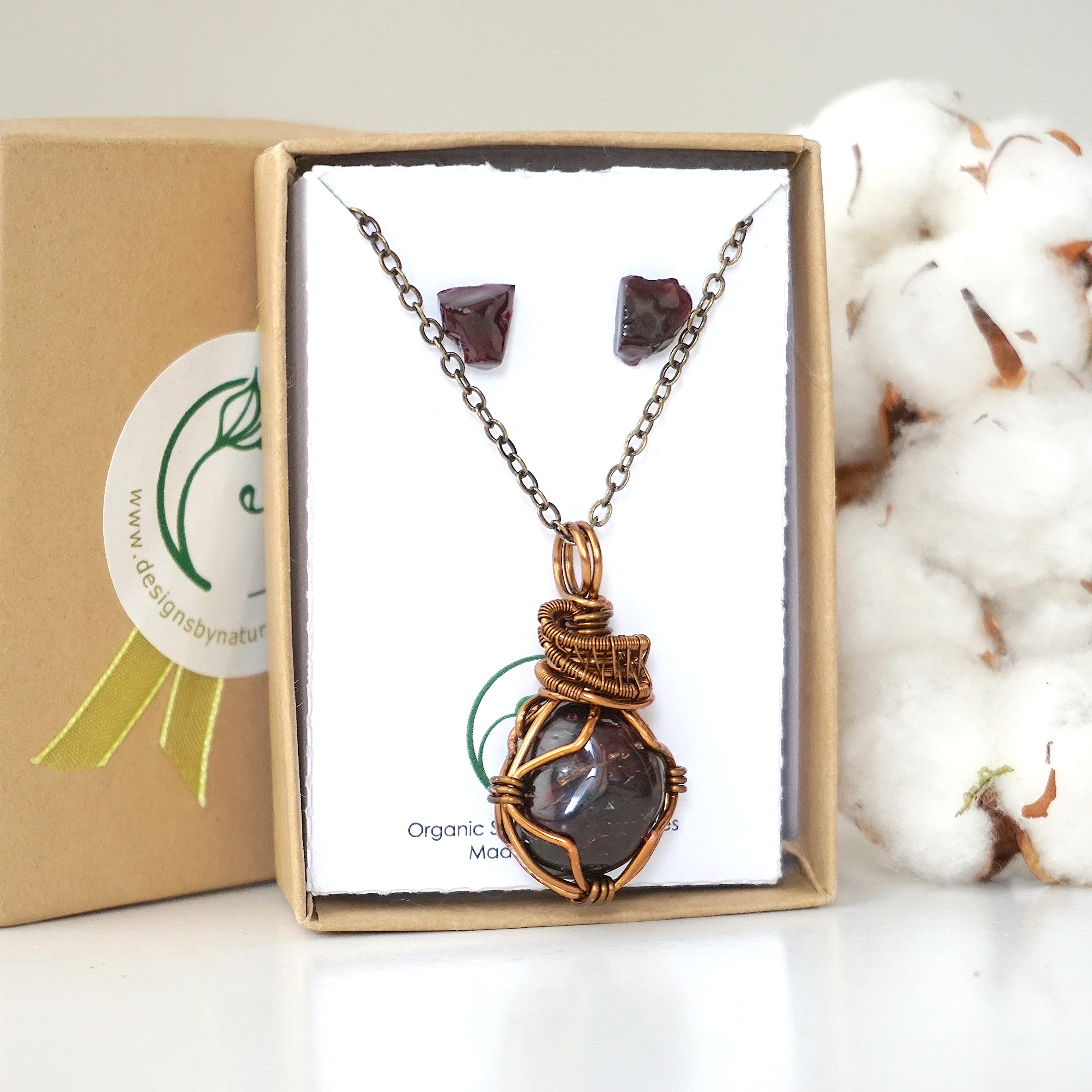 Handmade Garnet Jewelry Set for Women - 24 Inch Antique Bronze Chain, January Birthstone Gift | Elegant Necklace for Birthdays, Anniversaries & Special Occasions