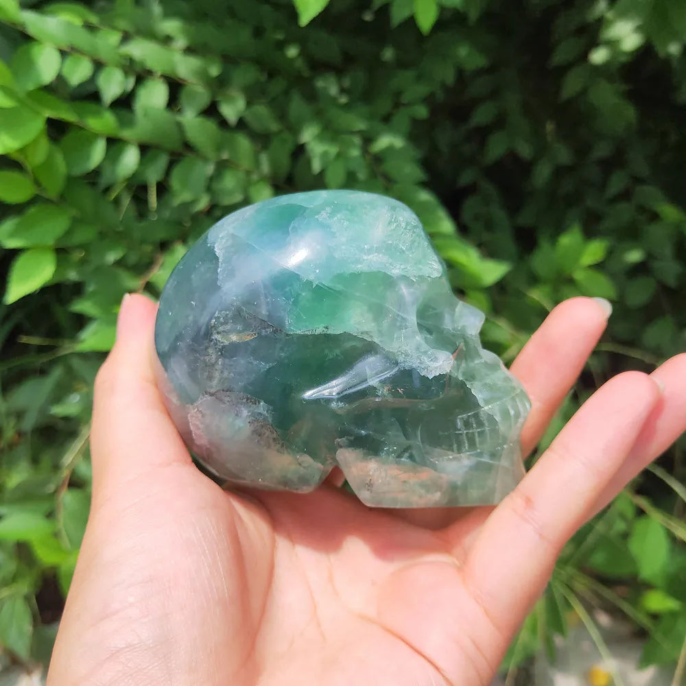 600g Natural Green Fluorite Quartz Skull - Healing Crystal Gemstone for Meditation, Reiki & Home Decor | Handcrafted Spiritual Decor, Unique Gift Idea
