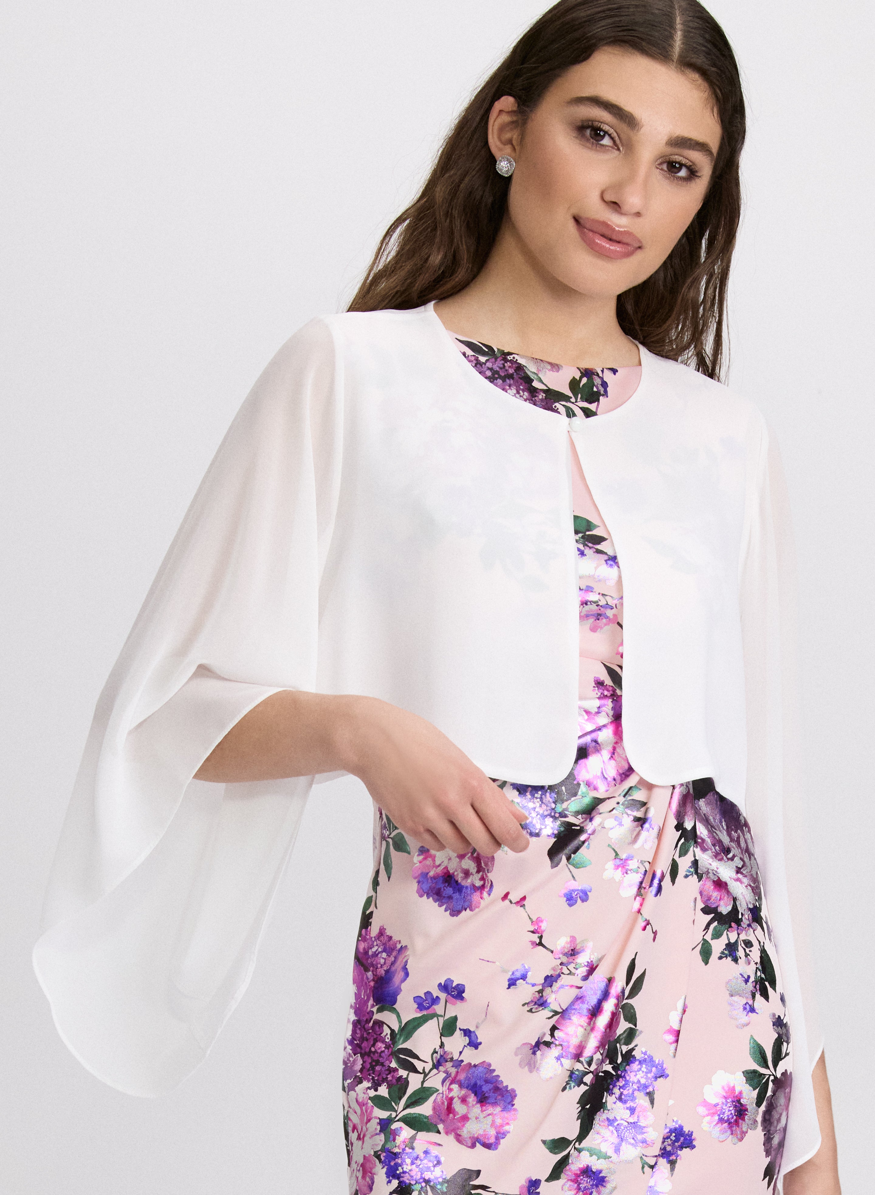 Elegant Flared Sleeve Chiffon Bolero Jacket - Women's Lightweight Cover-Up for Weddings, Parties & Evening Events