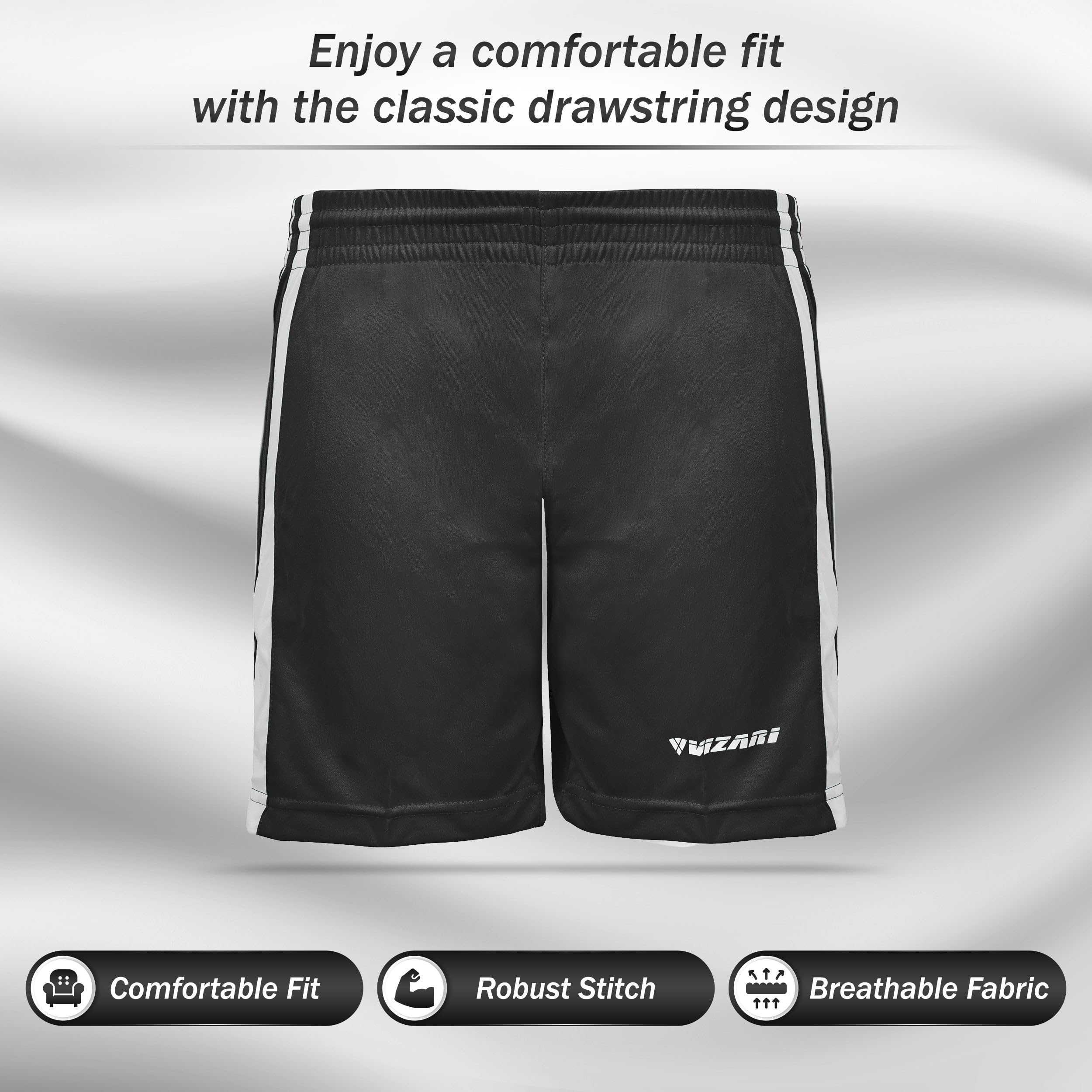 Vizari Men's & Women's Athletic Shorts - Lightweight Breathable Polyester Workout Shorts for Soccer, Gym, Running, Training & Casual Wear | Quick-Dry Comfort for Sports & Everyday Activities