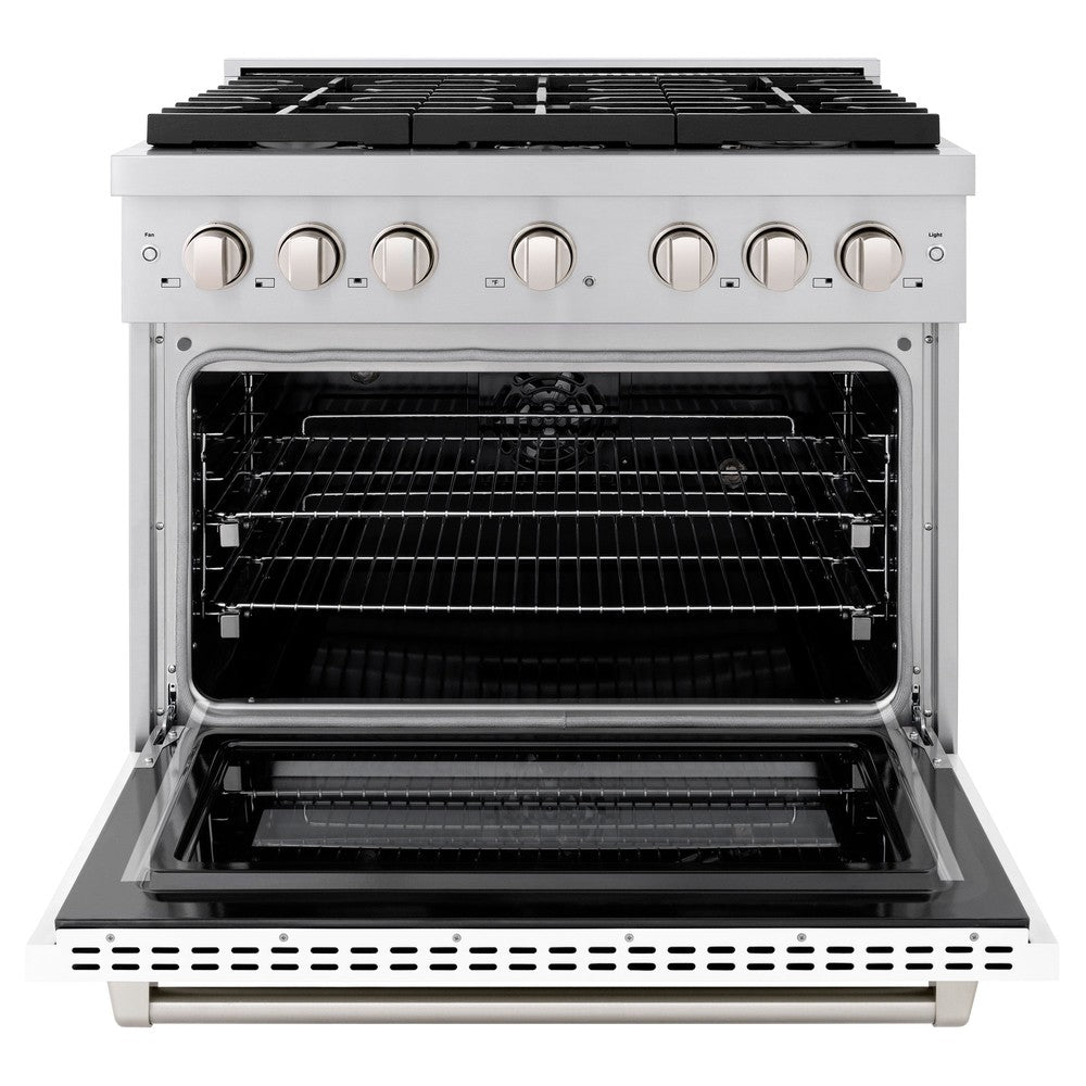 ZLINE 36 Inch 5.2 Cu. Ft. Stainless Steel Dual Fuel Range - 6 Burner Gas Cooktop & Electric Convection Oven with White Matte Door (SDR WM 36) - Perfect for Modern Kitchens, Home Chefs & Gourmet Cooking