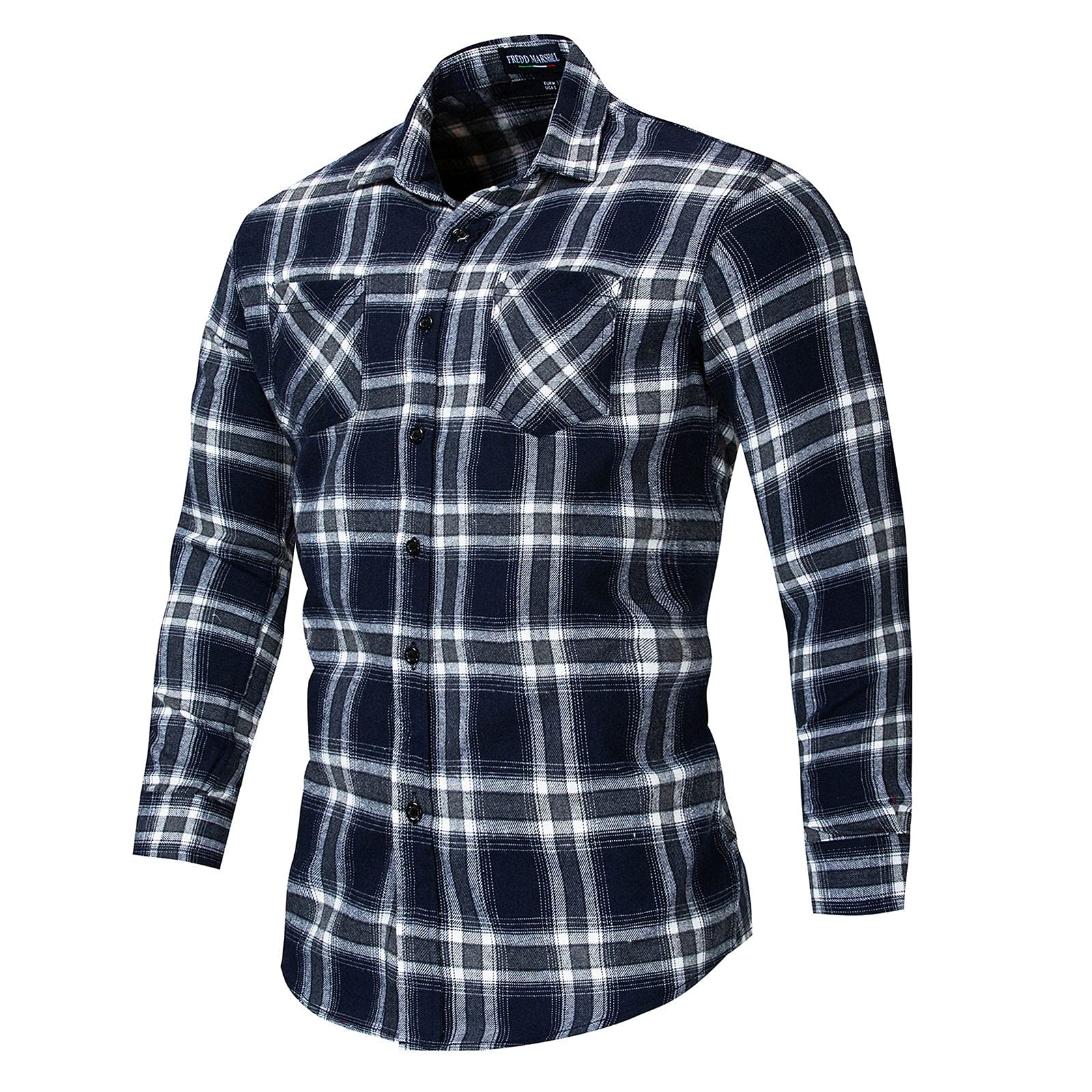 Men's Slim Fit Plaid Button Down Shirt - Casual Long Sleeve Cotton Dress Shirt with Two Front Pockets | Perfect for Office, Date Night & Business Casual Outfits