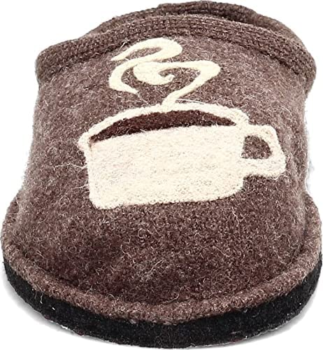 HAFLINGER Women's Wool Felt Coffee Slippers - Cozy Indoor House Shoes for Relaxing at Home, Perfect for Morning Coffee & Lounge Wear