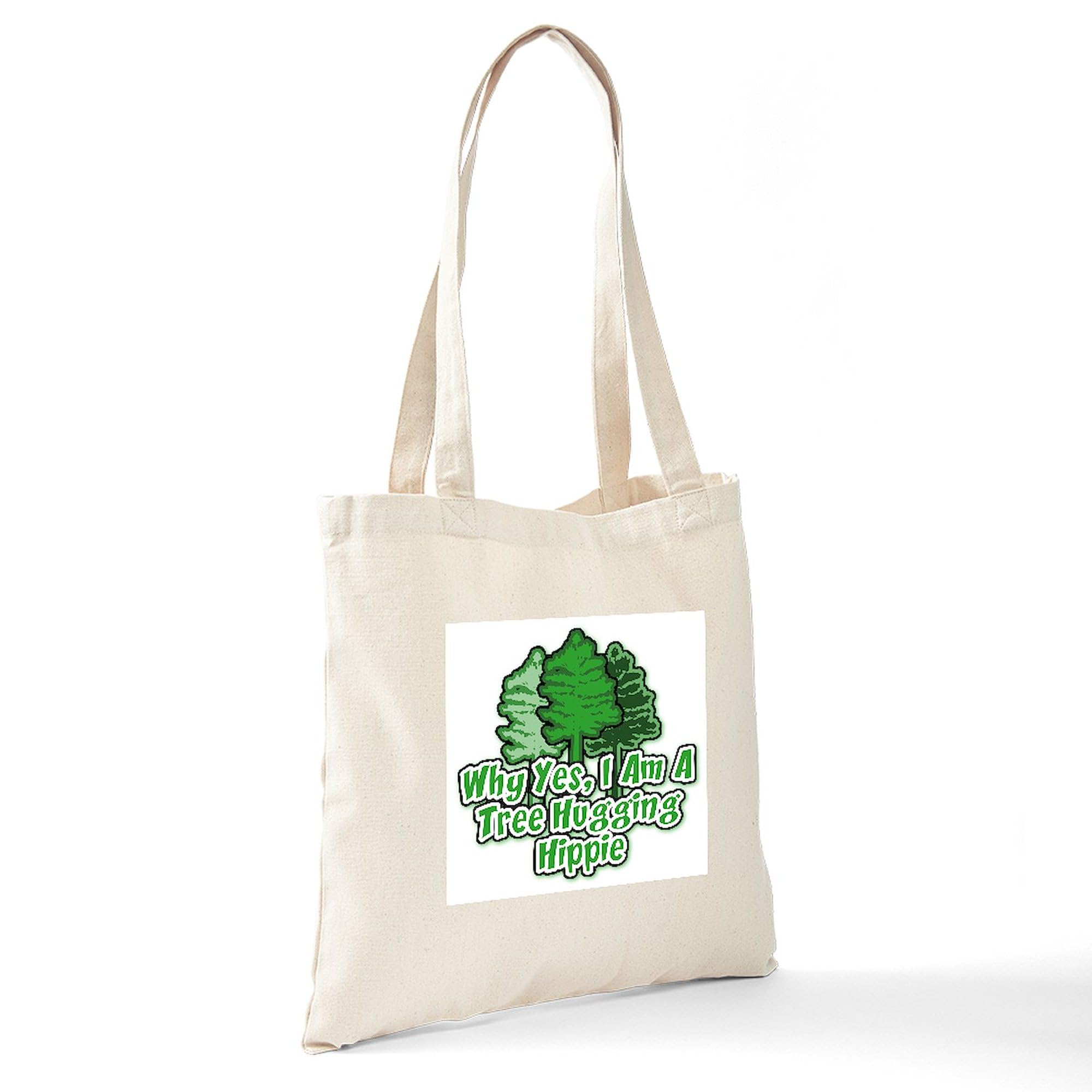 Eco-Friendly Tree Hugging Hippie Tote Bag - Natural Canvas Reusable Shopping Bag for Groceries, Beach & Farmers Market | Sustainable Cotton Carryall for Everyday Use