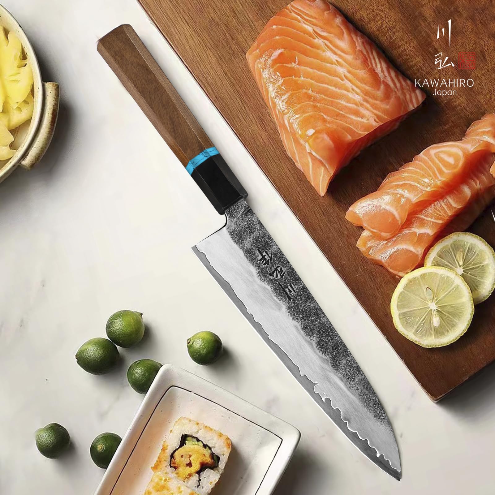 Premium Japanese VG10 Steel Chef Knife 210mm - Handcrafted Black Forged Kitchen Knife with Ergonomic Handle - Professional Chef's Gift for Men & Women - Luxury Wooden Gift Box - Ideal for Sushi, Meat Cutting & Home Cooking