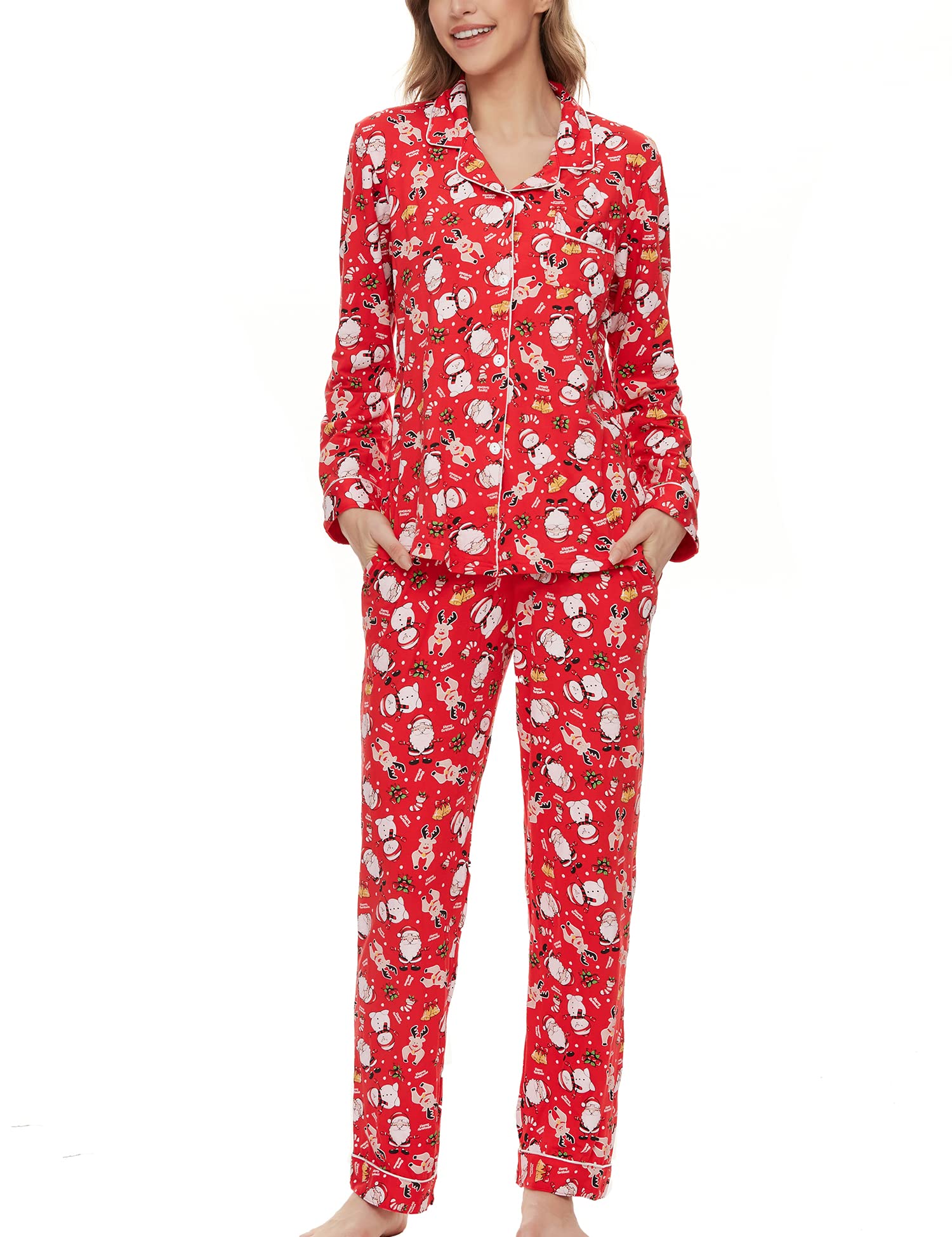 SWOMOG Women's Long Sleeve Pajama Set - Soft Button Down Sleepwear & Lounge Pjs for Comfortable Nights at Home, Cozy Bedtime Relaxation