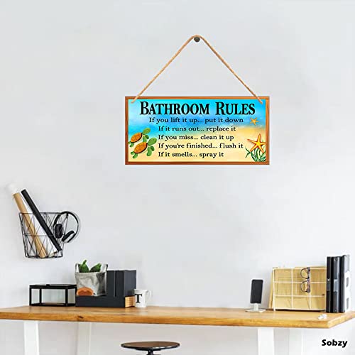 Beach Bathroom Rules Sign - Sea Turtles Wall Plaque for Coastal Decor