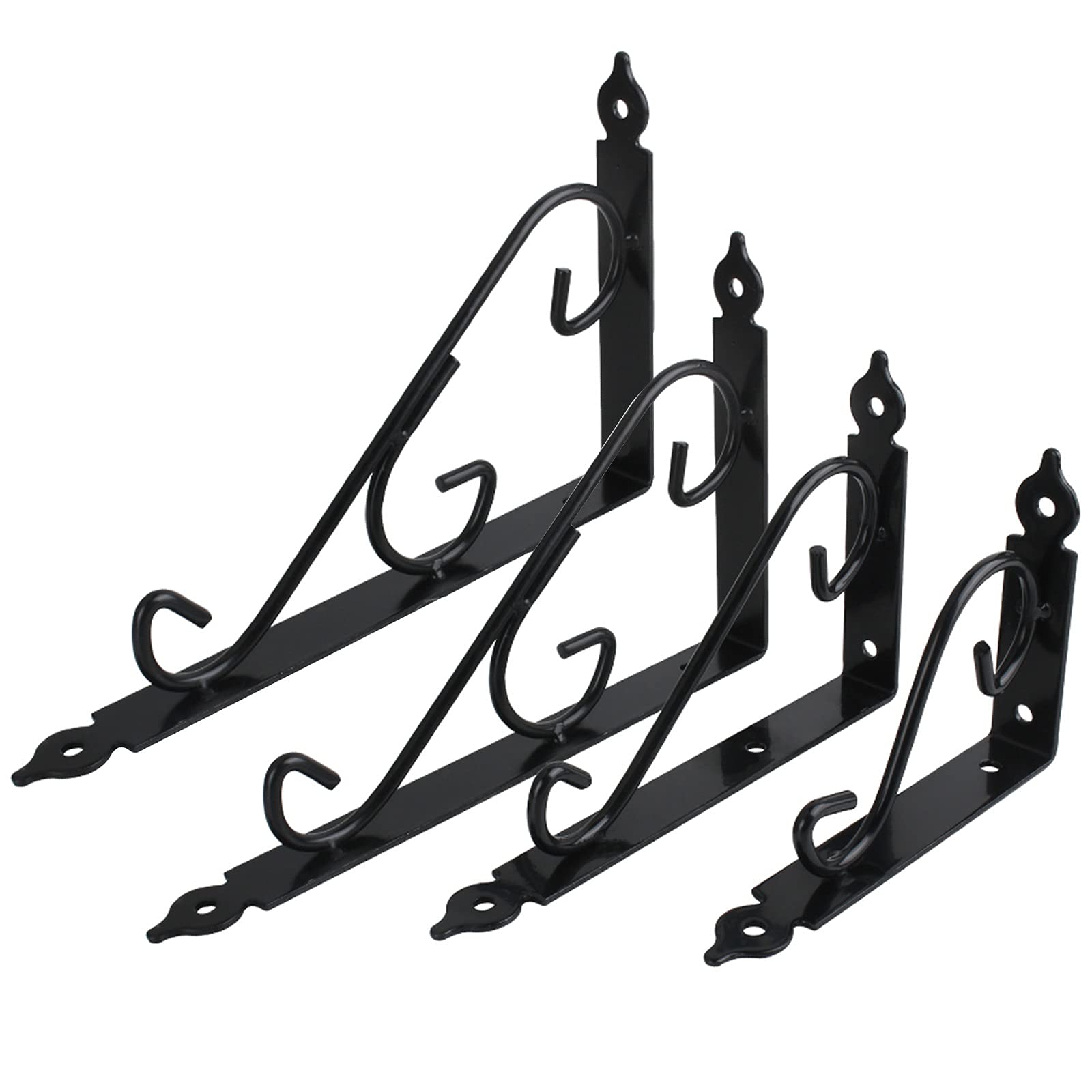LIGUOYI 4 Pack Floating Shelf Brackets - Heavy Duty Metal Wall Shelf Supports 6/10/16/20 Inch - Black & White - for Home Decor, DIY Storage, Garden & Balcony Organization - Perfect for Displaying Books, Plants & Decorative Items
