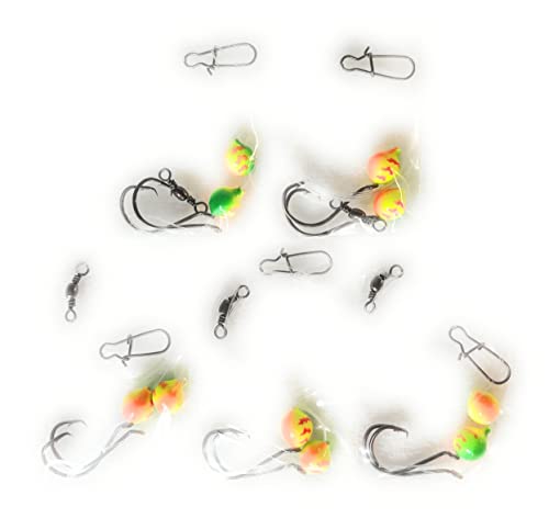 5-Pack Fluorocarbon Fishing Rigs - Saltwater Surf Fishing Leader Rigs for Pompano, Whiting, Snapper, Porgy, Croaker & Kingfish | Pre-Rigged Offshore Bottom Fishing Setup for Beach & Pier Angling