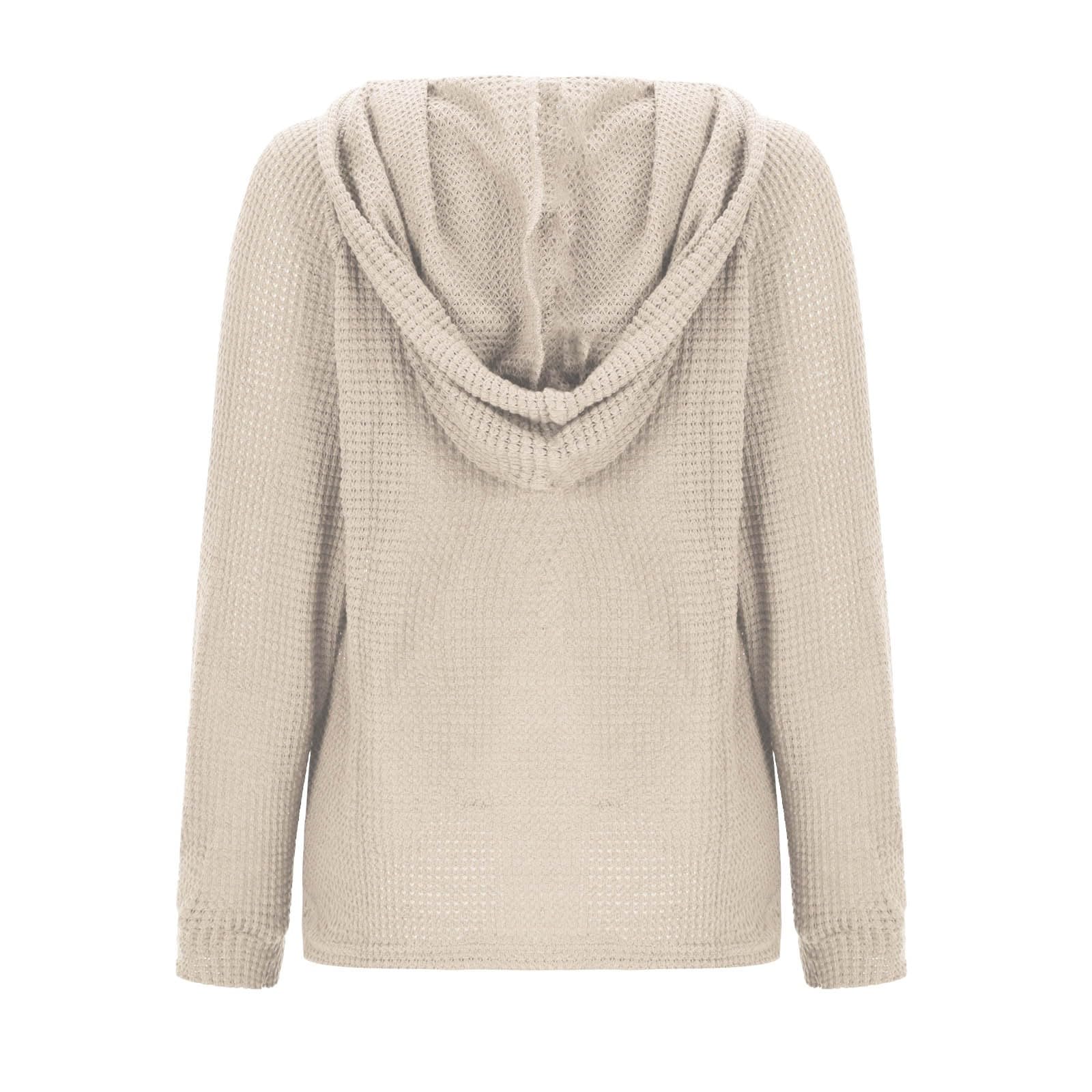 Women's Waffle Knit Hoodie - Long Sleeve Drawstring Button V-Neck Pullover Sweatshirt | Casual Fashion Hooded Top for Fall, Winter & Outdoor Activities